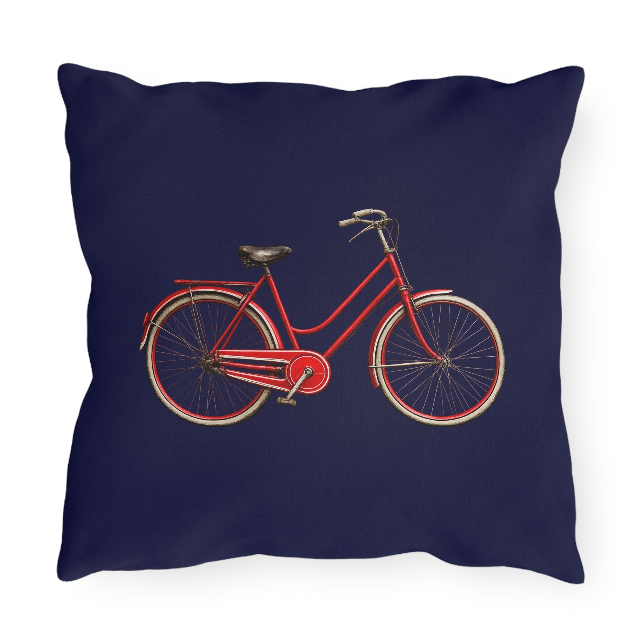 Red Bicycle Navy Outdoor Pillow  – Cozy Hamptons Patio Throw Cushion