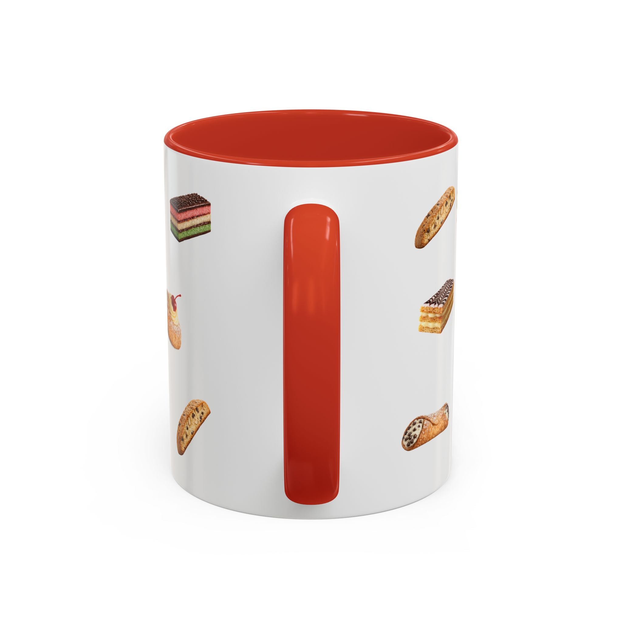 NYC Italian Bakery Pattern Accent Mug | Cannoli Rainbow Cookie Zeppoli Tiramisu Biscotti Napoleon 11oz Ceramic Coffee Cup