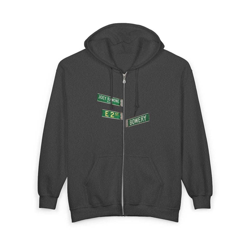 East Village Street Sign Zip Up Hoodie | New York City LES Joey Ramone Place Bowery Hooded Sweatshirt