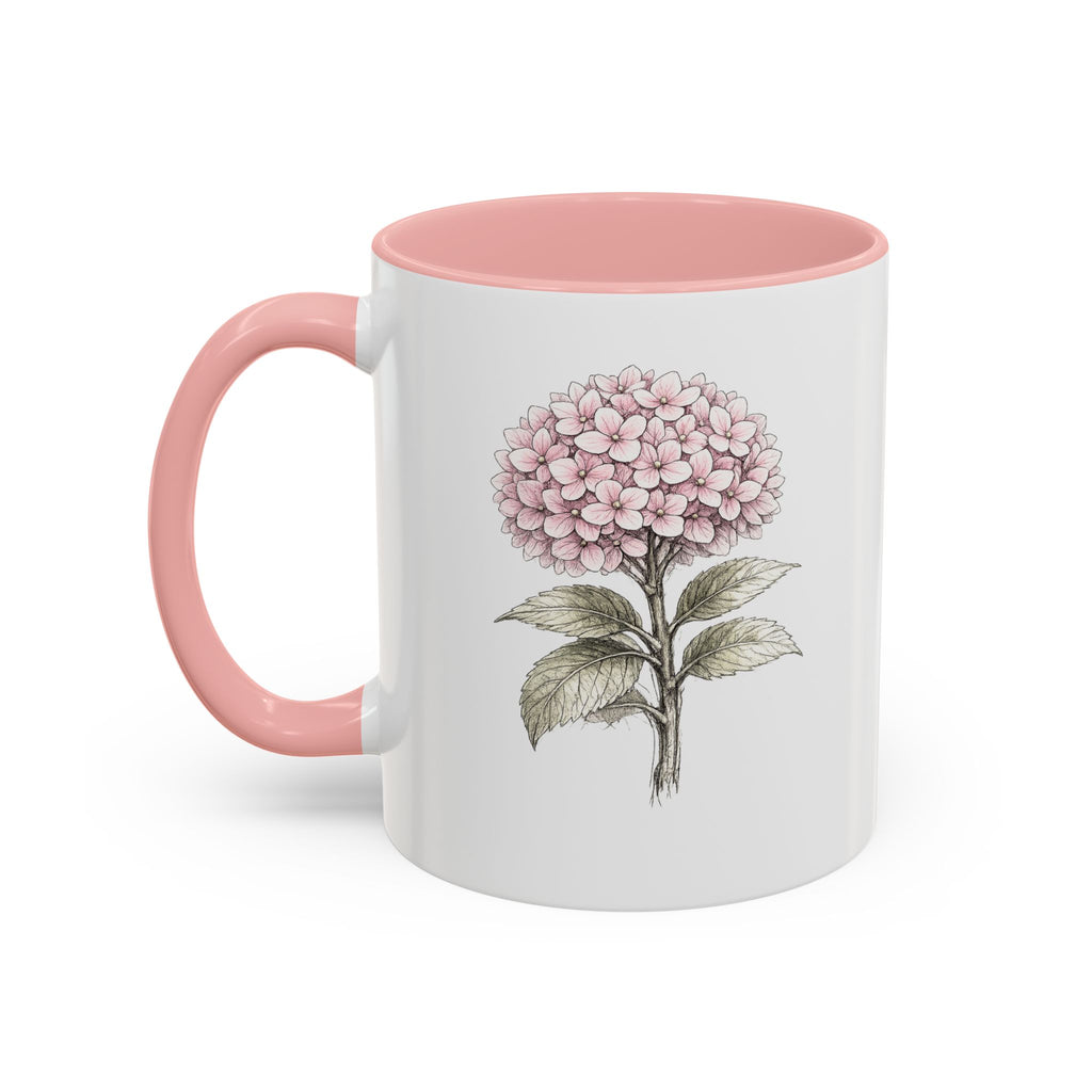 Hamptons Pink Hydrangea Accent Coffee Mug – Blue Floral 11 oz