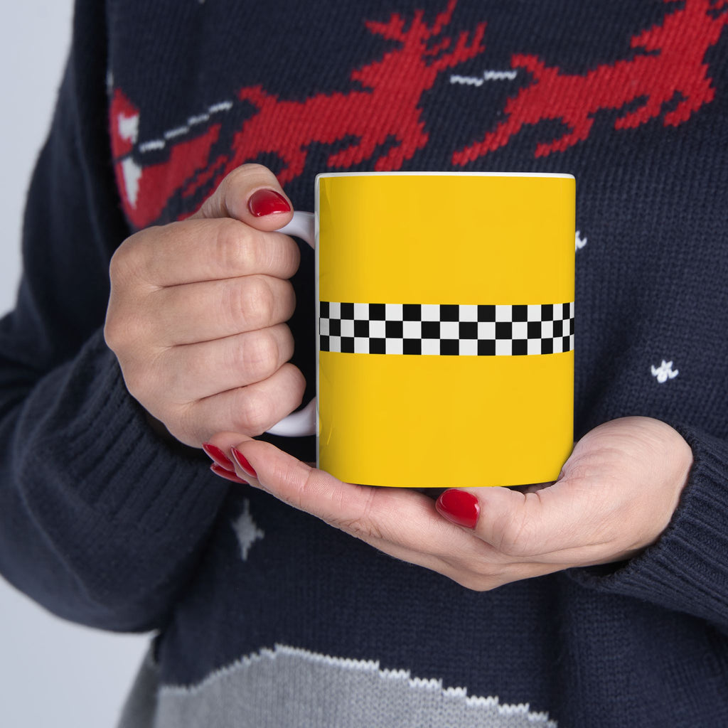 Taza de cerámica NYC Checkered Taxi Cab | Taza de cerámica amarilla New York Checker