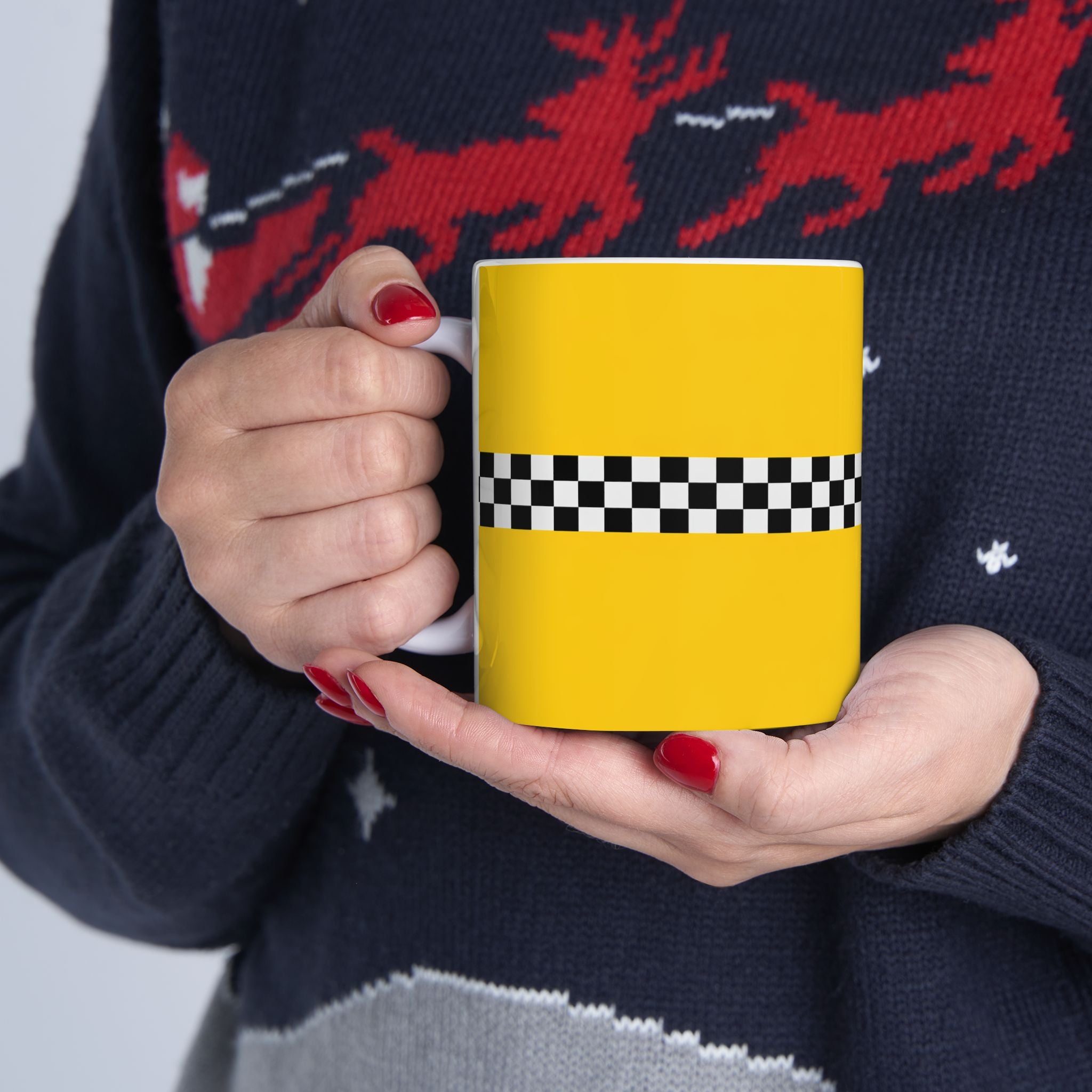 Taza de cerámica NYC Checkered Taxi Cab | Taza de cerámica amarilla New York Checker