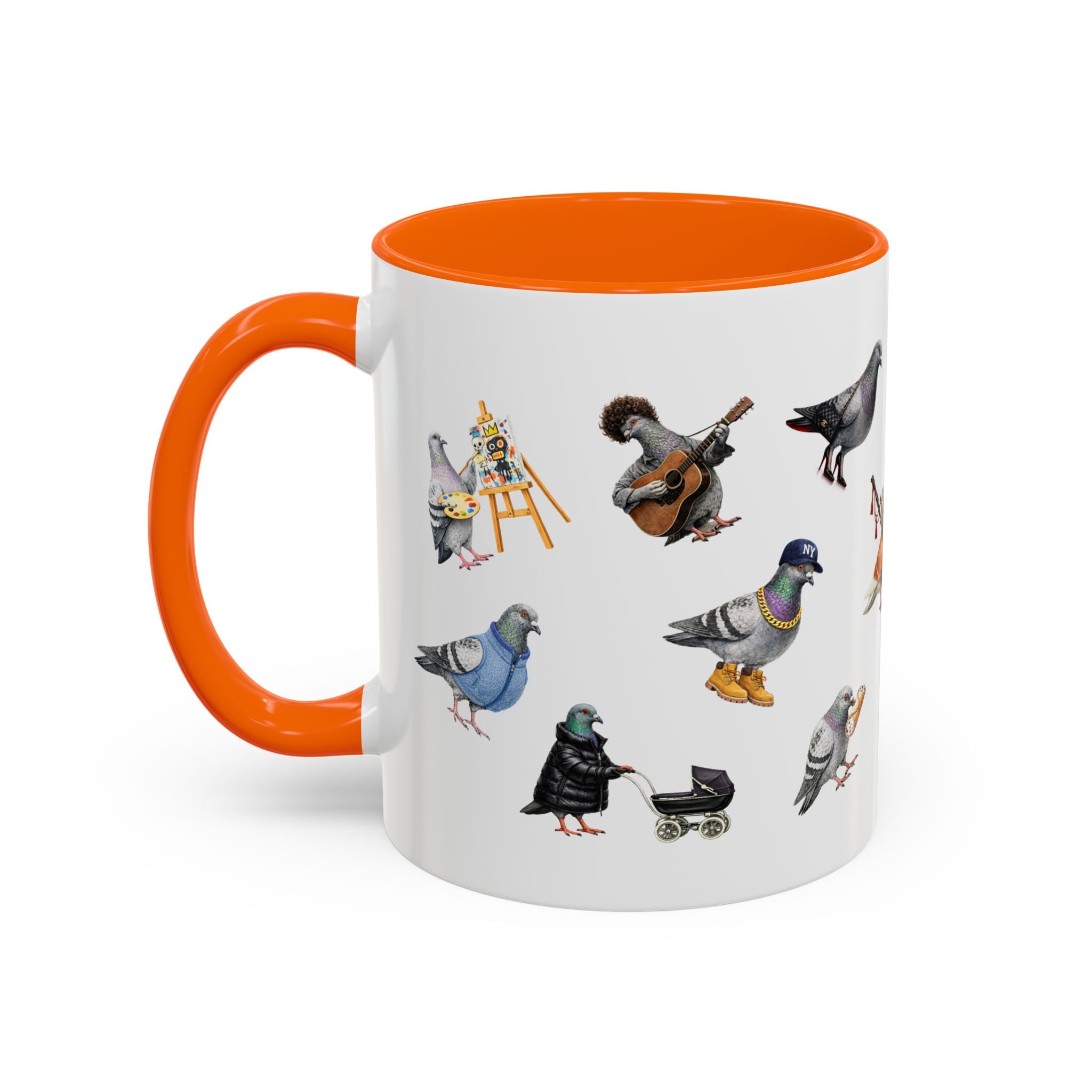 Pigeons of New York Colorful Accent Mug | NYC Pigeon Bird Lovers Coffee Cup