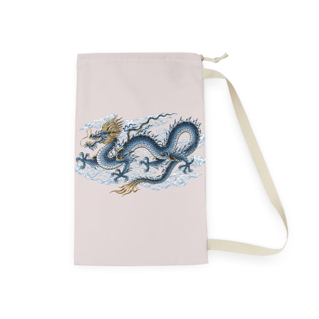Chinatown Dragon Laundry Bag —  Blue Dragon Drawstring Hampers for Dorms & Travel