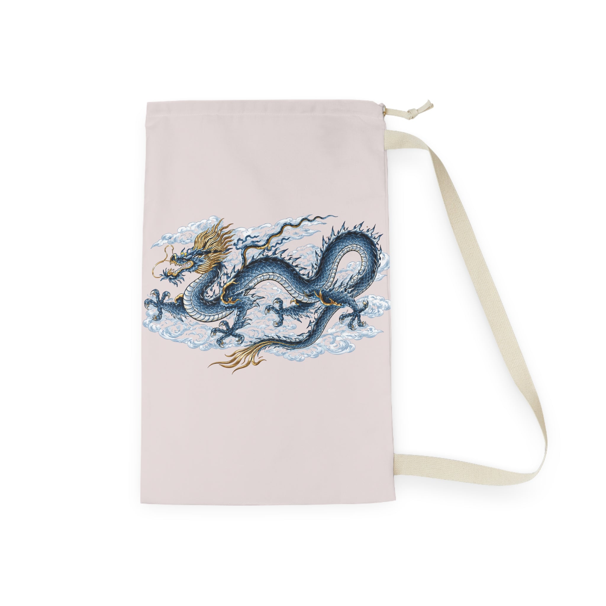 Chinatown Dragon Laundry Bag —  Blue Dragon Drawstring Hampers for Dorms & Travel