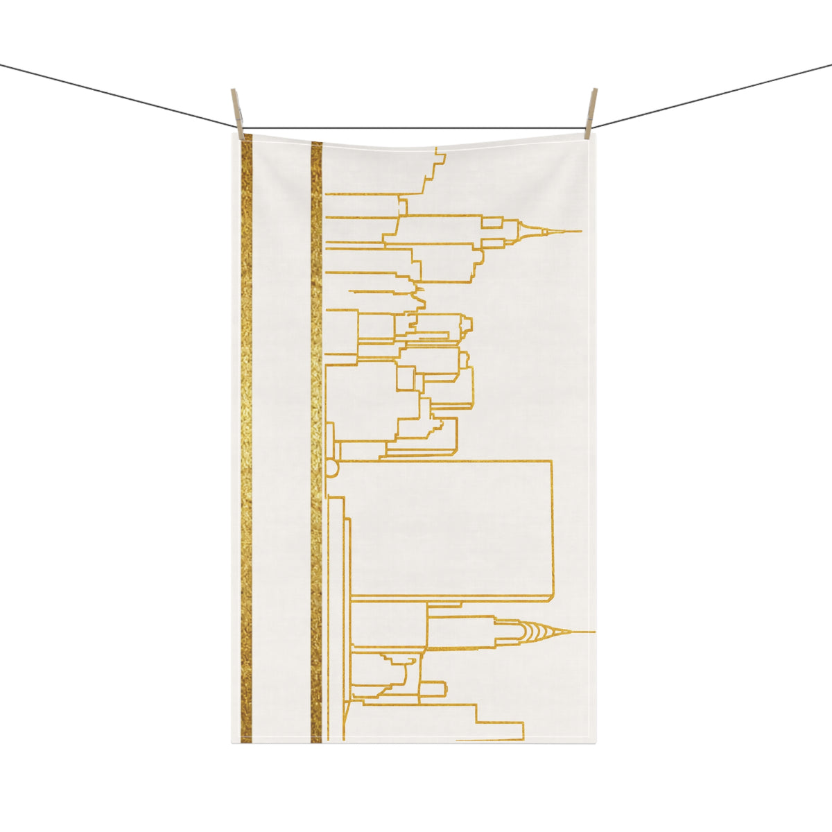 NYC Manhattan Skyline Gold Tea Towel — Minimal Gold & White New York City Skyline Kitchen Linen