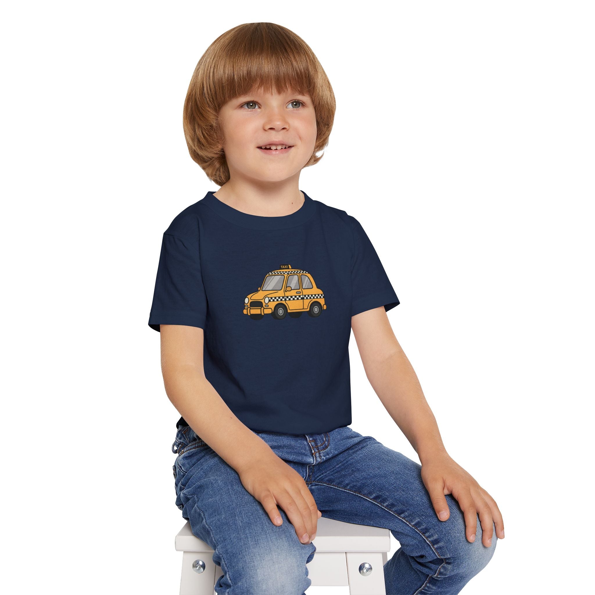 Taxi Cab NYC Kids Toddler T-Shirt — New York Yellow Checkered Taxi Cab Cartoon Graphic Childrens Tee