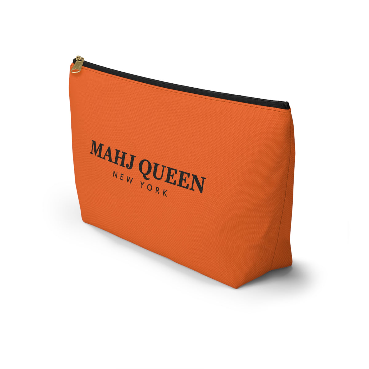 Mahj Queen New York Orange Mahjong Tile Pouch — NYC Zipper T‑Bottom Makeup Bag