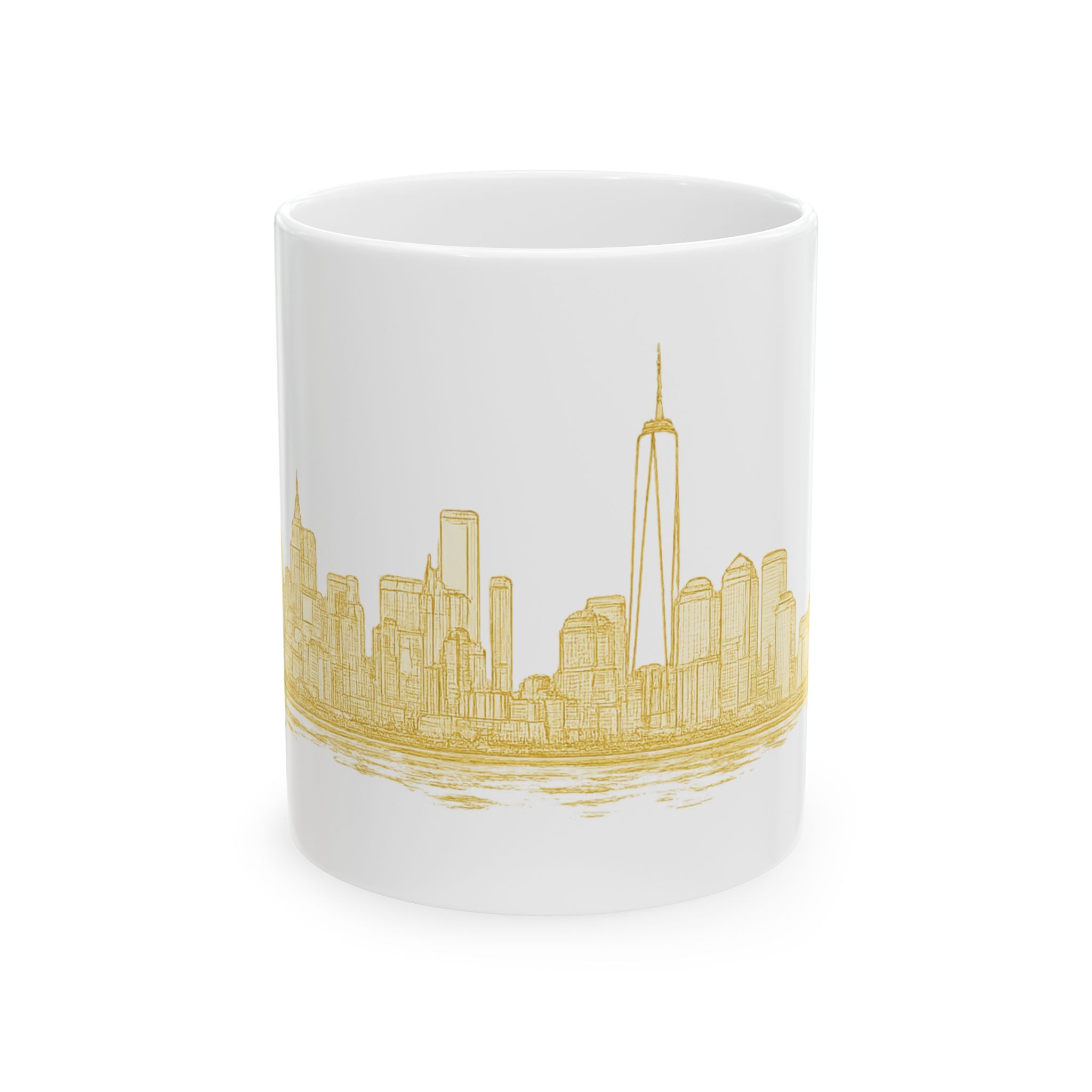 Gold New York City Skyline Mug | Ceramic Downtown Manhattan Skyline Coffee Cup 11oz