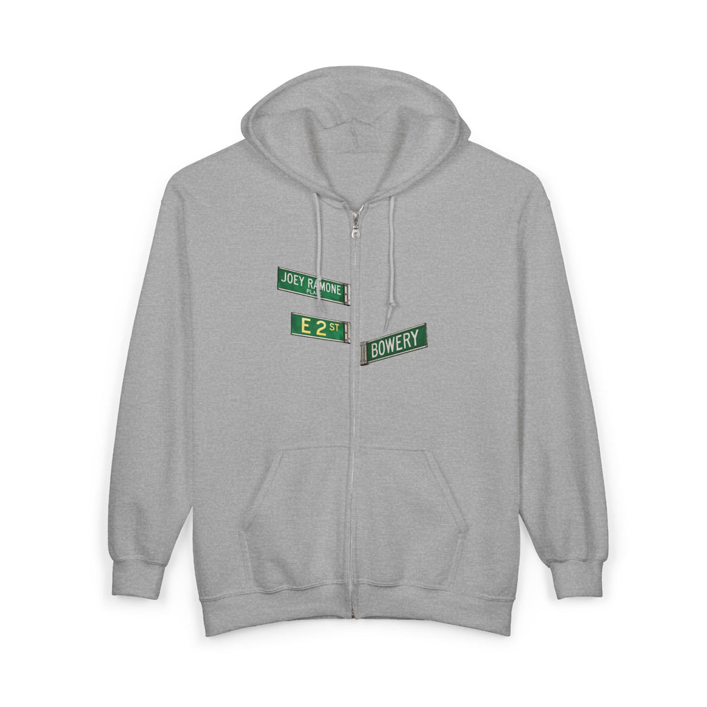 East Village Street Sign Zip Up Hoodie | New York City LES Joey Ramone Place Bowery Hooded Sweatshirt