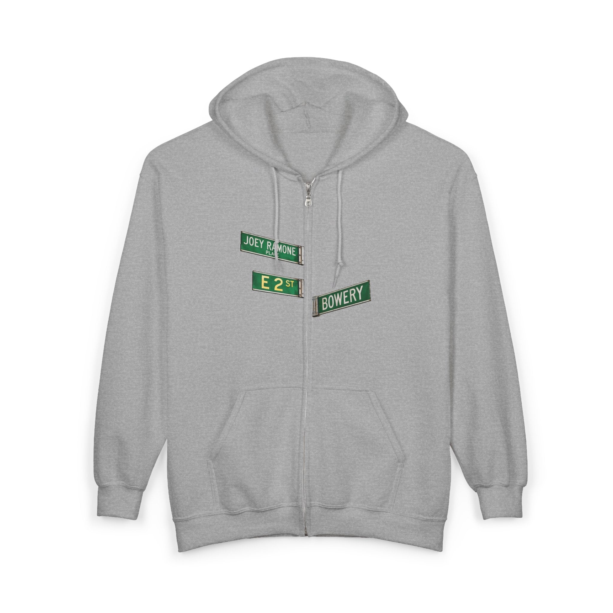 East Village Street Sign Zip Up Hoodie | New York City LES Joey Ramone Place Bowery Hooded Sweatshirt