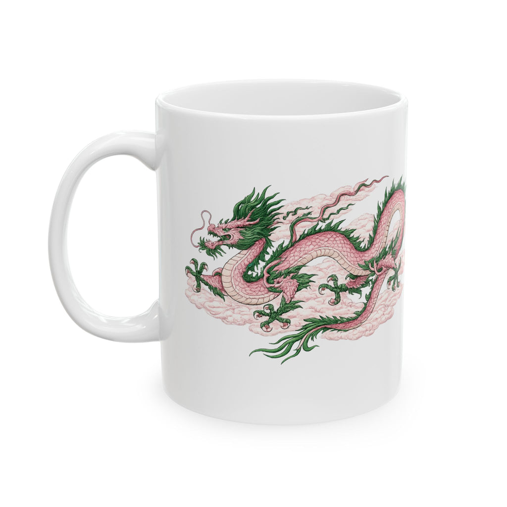 Chinatown NYC Pink Dragon Ceramic Mug — Chinese Mythology Coffee Cup 11oz