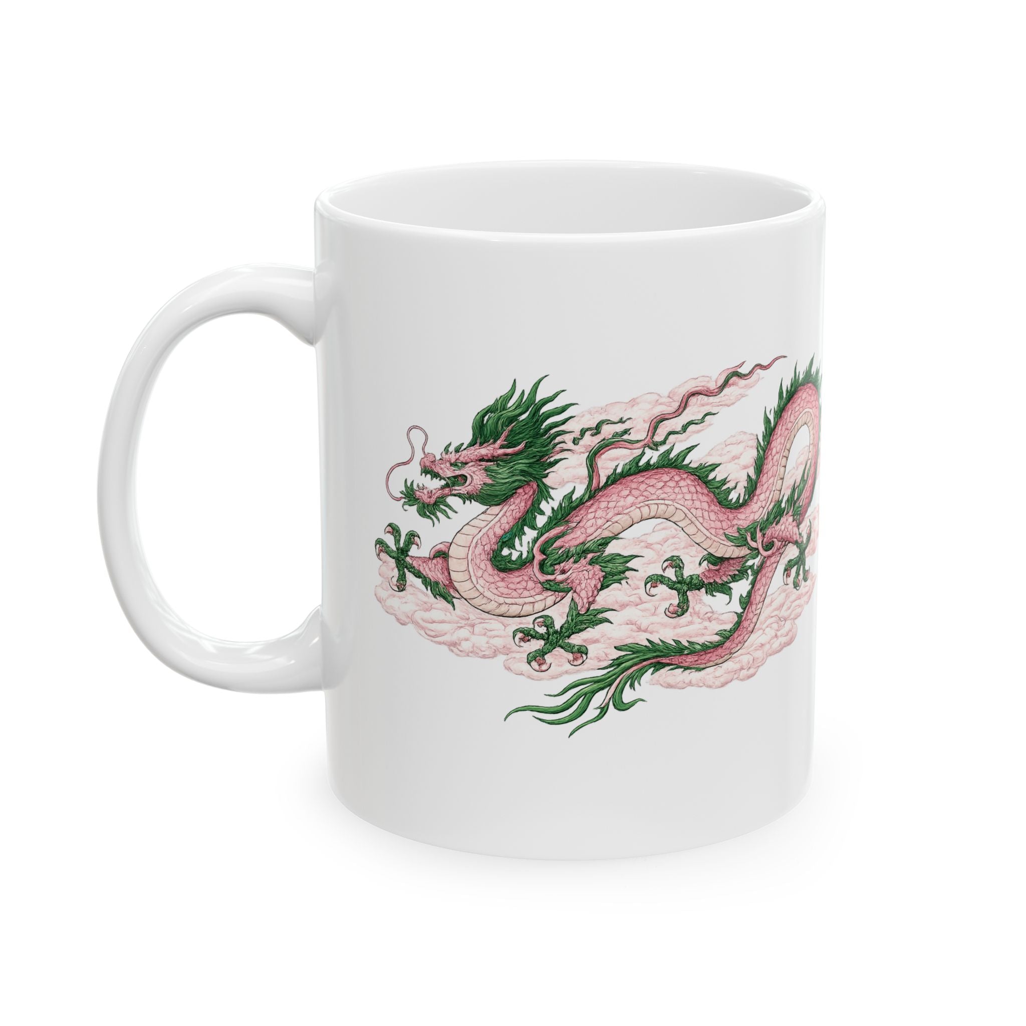 Chinatown NYC Pink Dragon Ceramic Mug — Chinese Mythology Coffee Cup 11oz