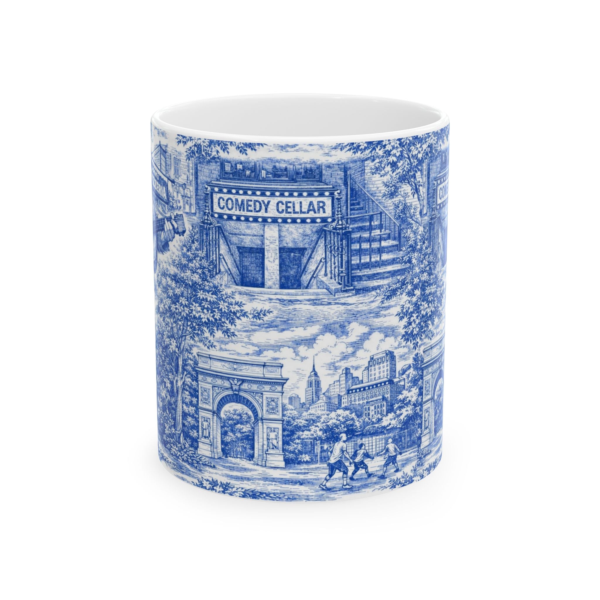 Greenwich Village Blue and White Toile de Jouy Mug | NYC Chinoiserie Ceramic Coffee Cup
