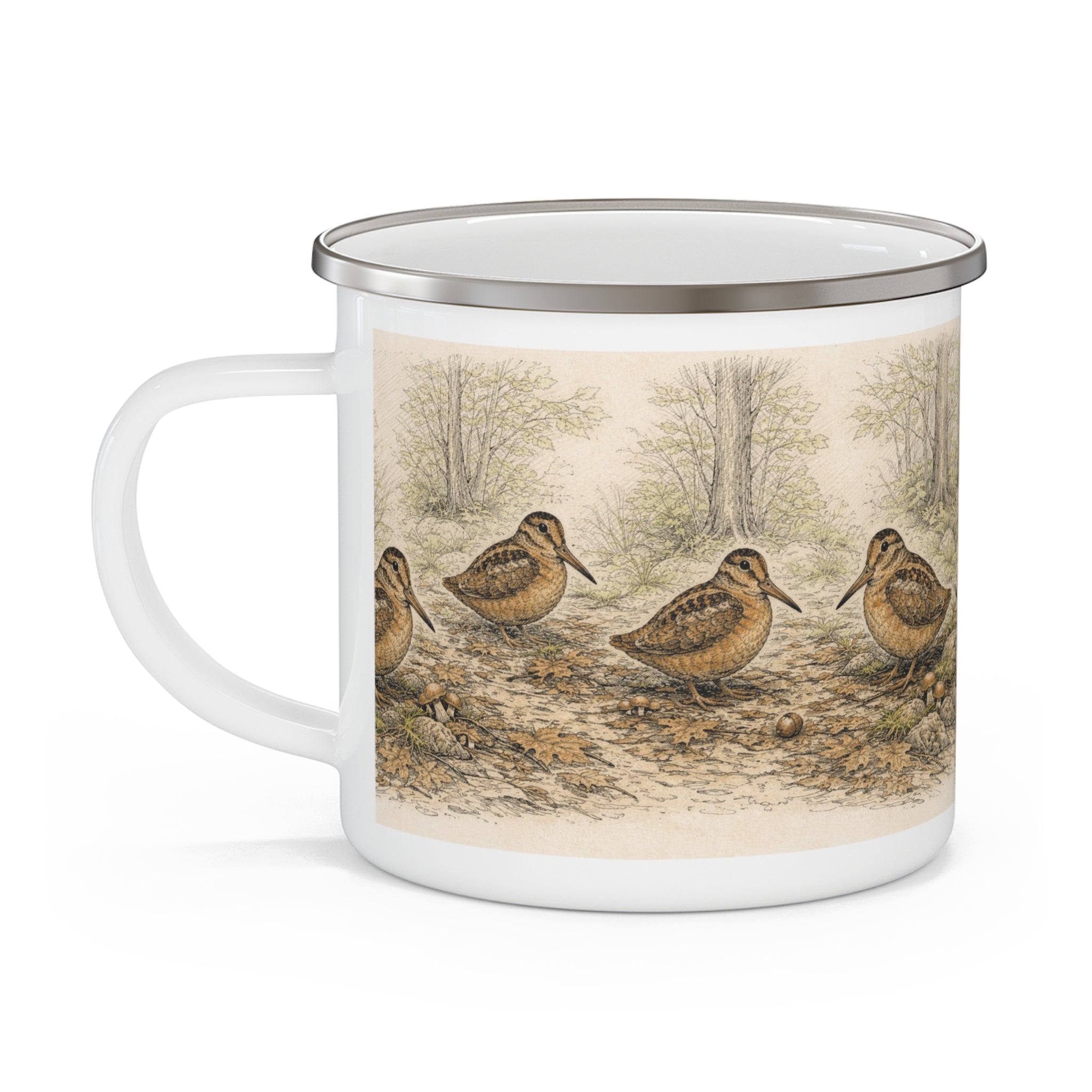 Bryant Park American Woodcock Enamel Camping Mug — Woodcock Bird Illustration, Rustic Outdoor Campgrounds Coffee Cup