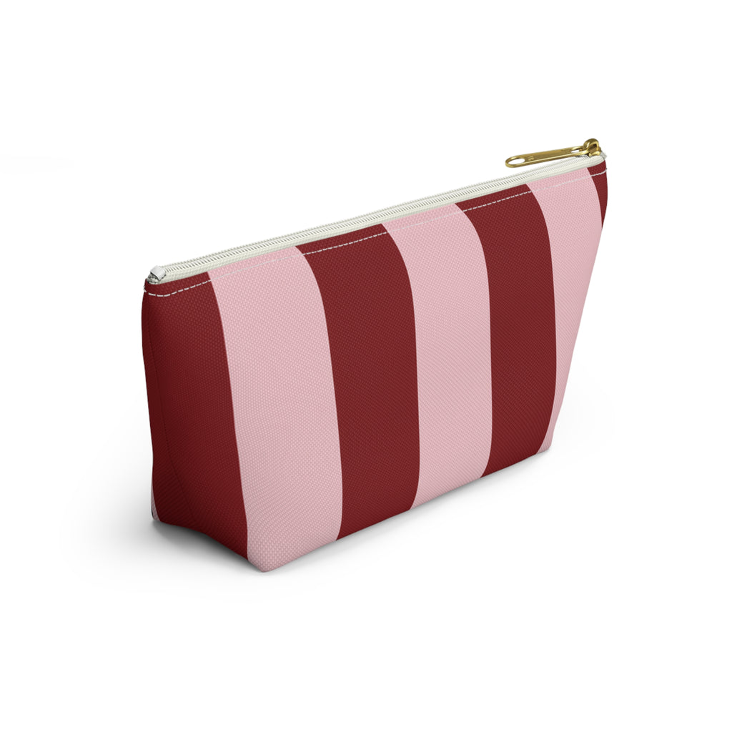 Customizable Striped Accessory Pouch — Pink & Red T-Bottom Makeup Bag
