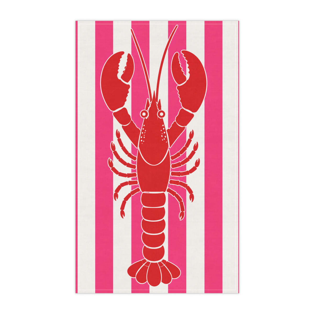 Hamptons Lobster Pink Tea Towel — ink & White Stripes Kitchen Linen