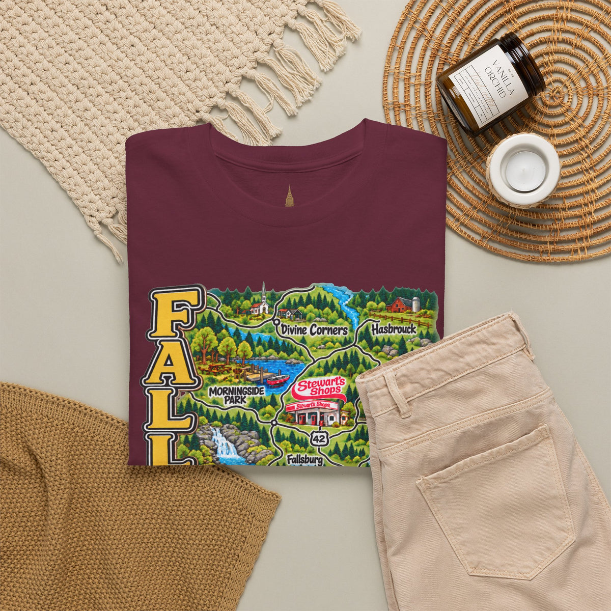 Fallsburg, NY Map T-Shirt  Catskills Upstate New York Tee