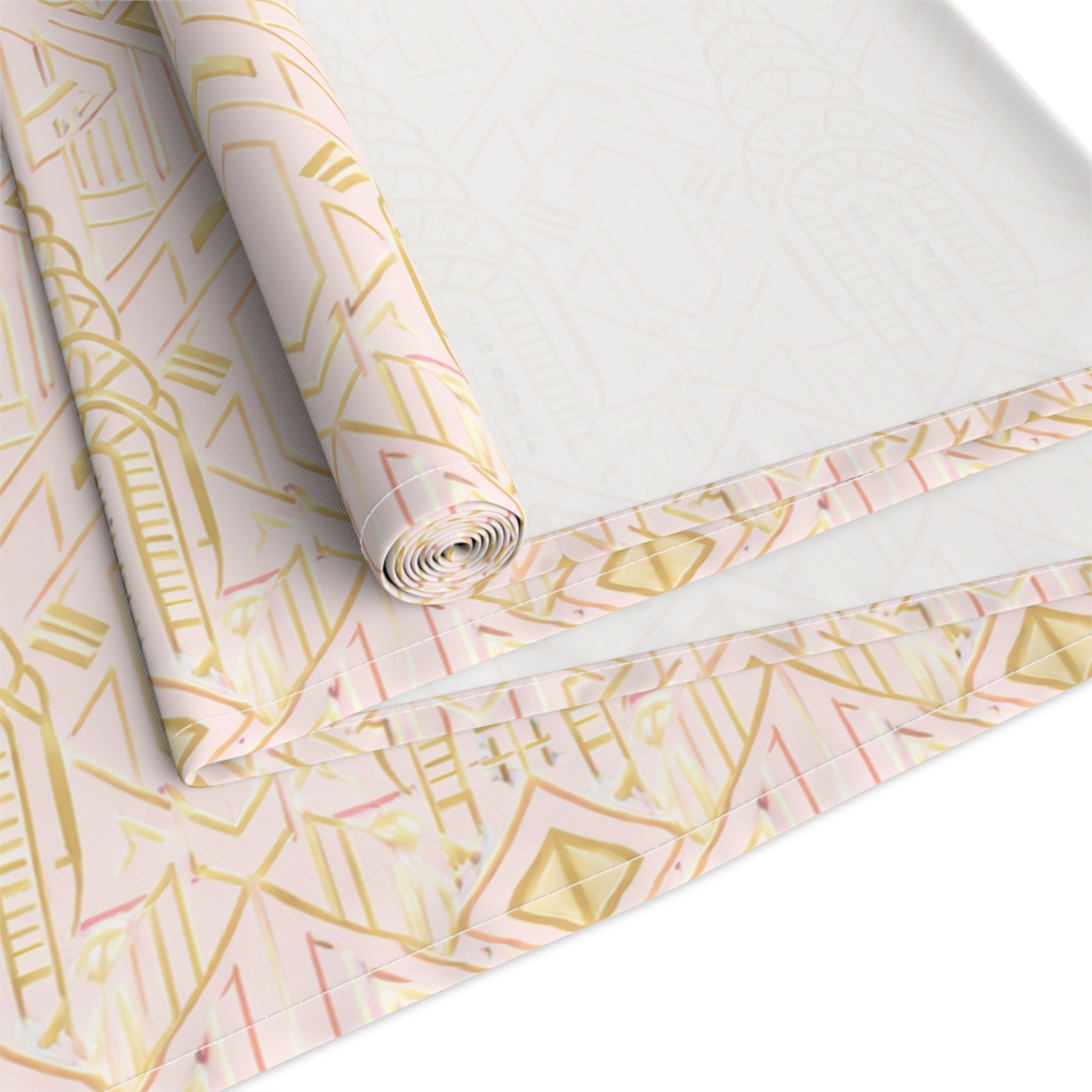 Art Deco Chrysler Building Pale Pink & Gold Table Runner — NYC Elegant Geometric Tabletop Dining Decor