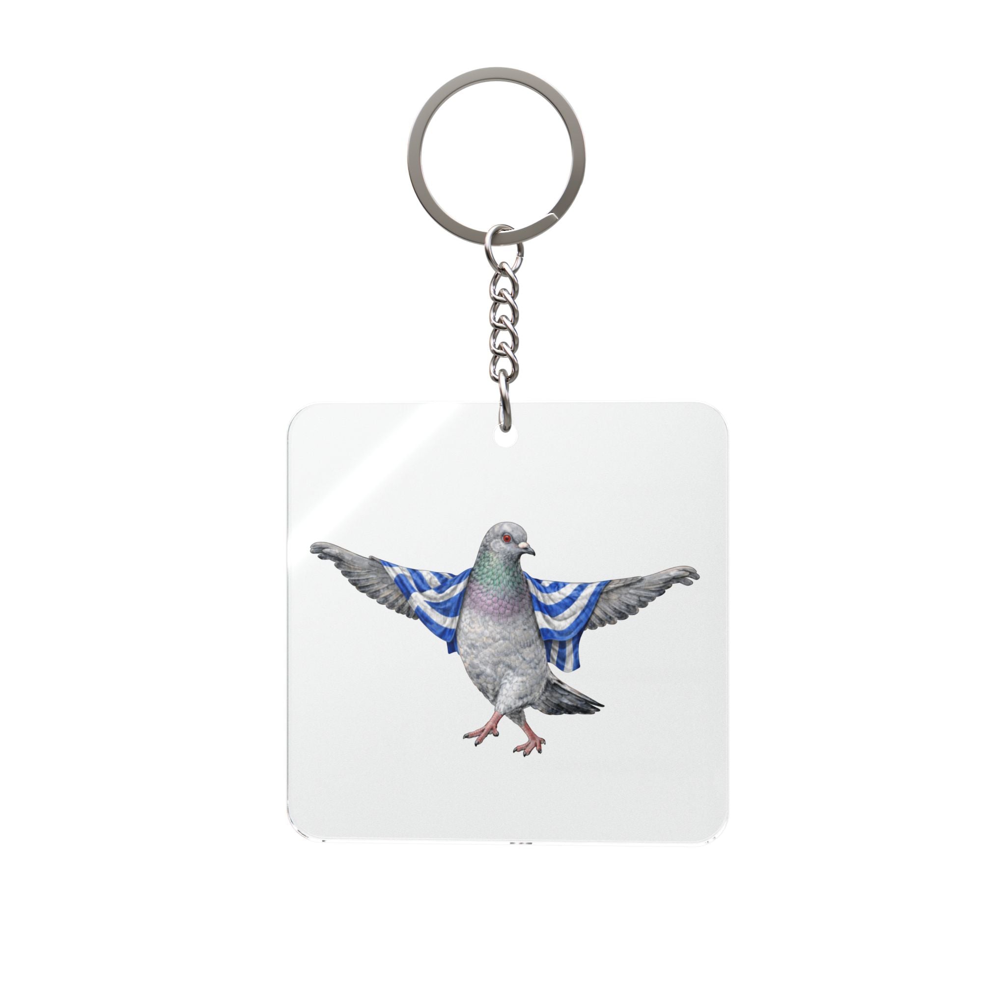 Customizable Astoria NYC Pigeon Square Keychain | Queens Greece Opa Zorba Bird Lovers Keyring Gift