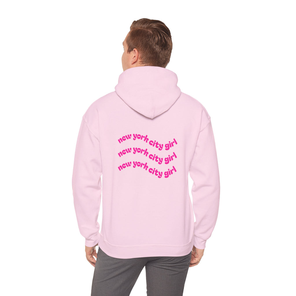 New York City Girl Hoodie – Retro Pink Wave Back Print Hooded Sweatshirt