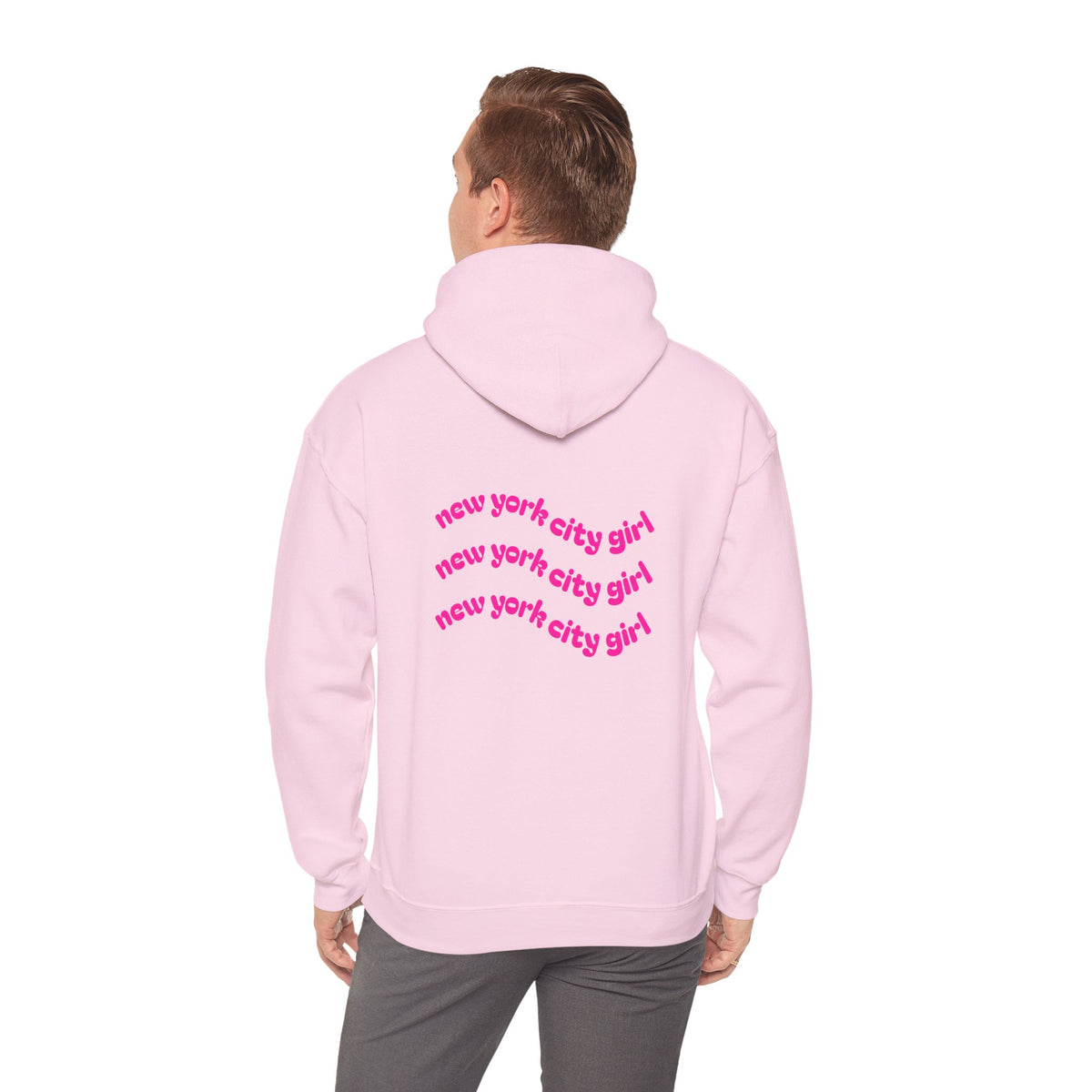 New York City Girl Hoodie – Retro Pink Wave Back Print Hooded Sweatshirt