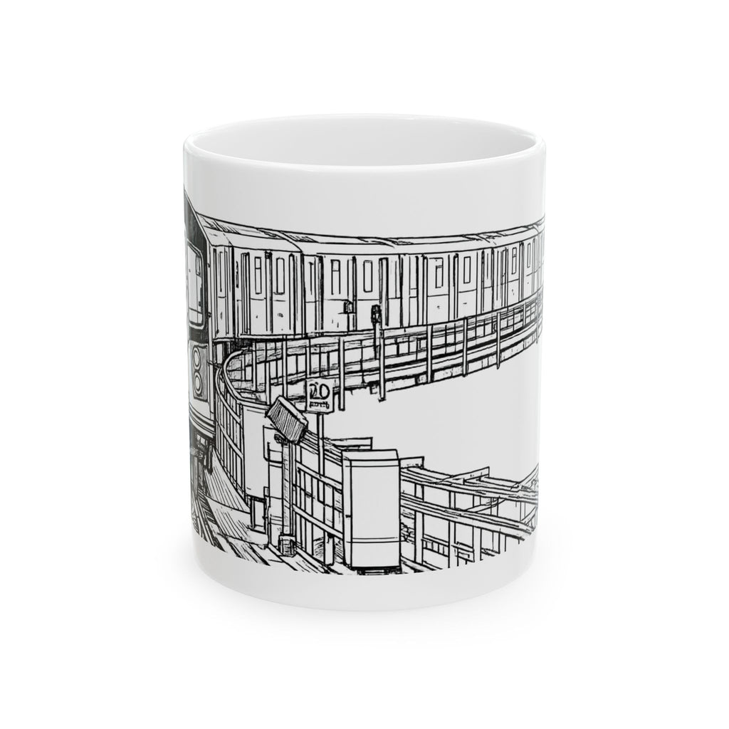 NYC Elevated Subway Train Mug | Urban Transit Sketch Coffee Mug