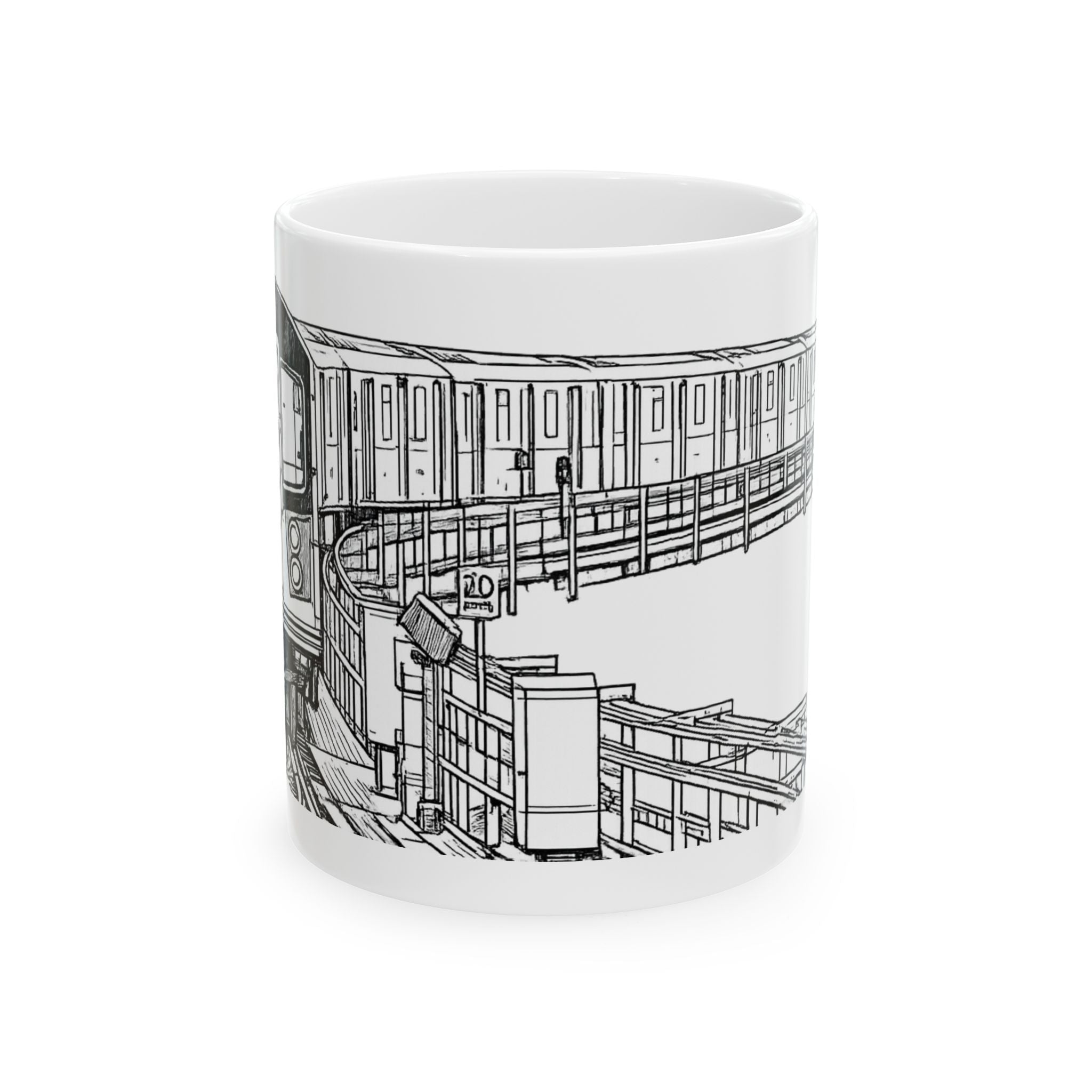 NYC Elevated Subway Train Mug | Urban Transit Sketch Coffee Mug