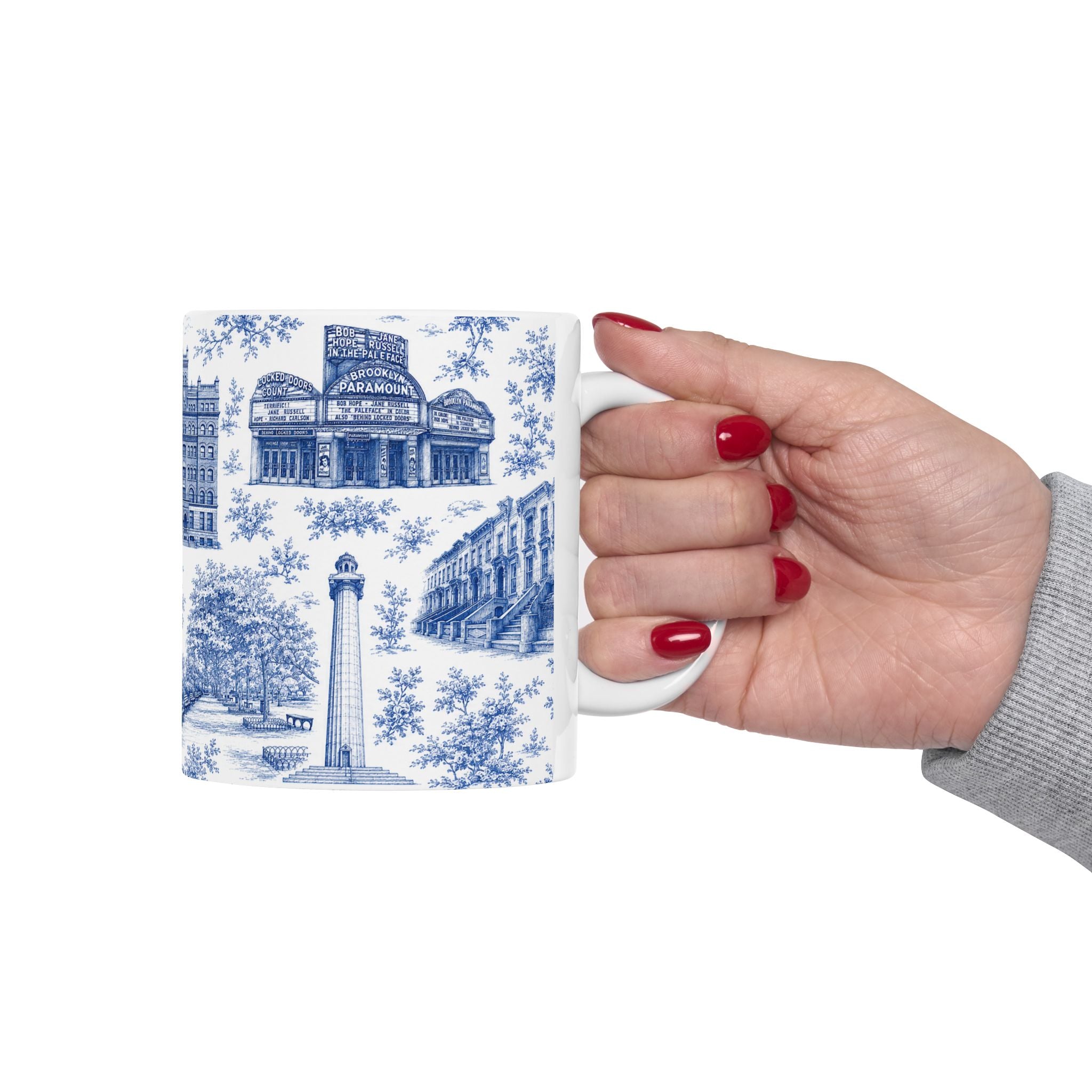 Fort Greene Blue Toile de Jouy Mug | NYC Chinoiserie Ceramic Coffee Cup