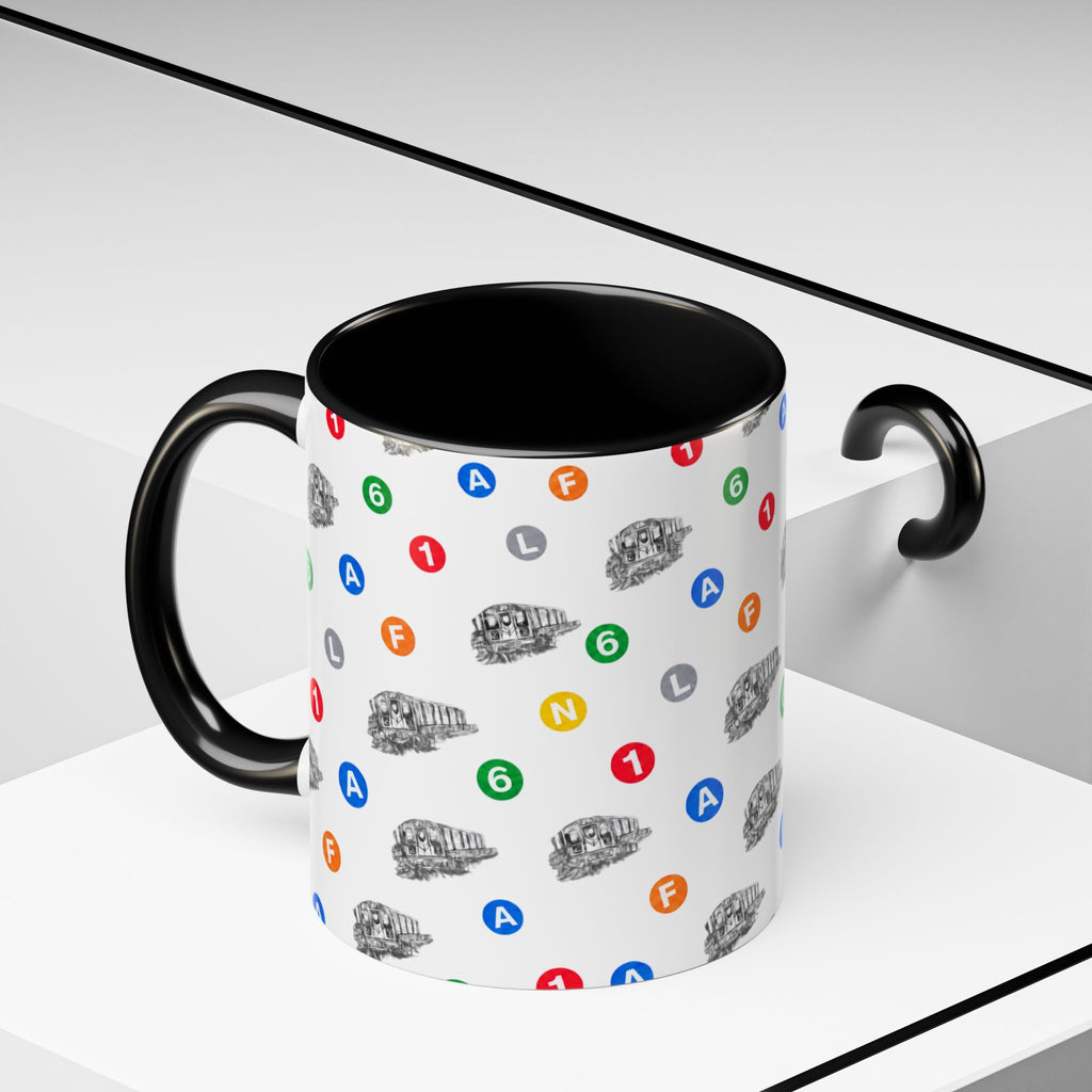 New York Subway Train Transit Icons Mug | NYC Metro Subway Pattern Accent Coffee Tea Mug 11oz