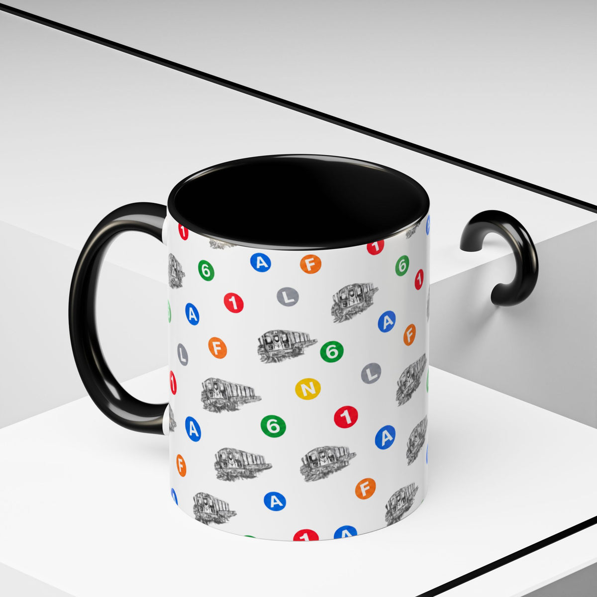 New York Subway Train Transit Icons Mug | NYC Metro Subway Pattern Accent Coffee Tea Mug 11oz