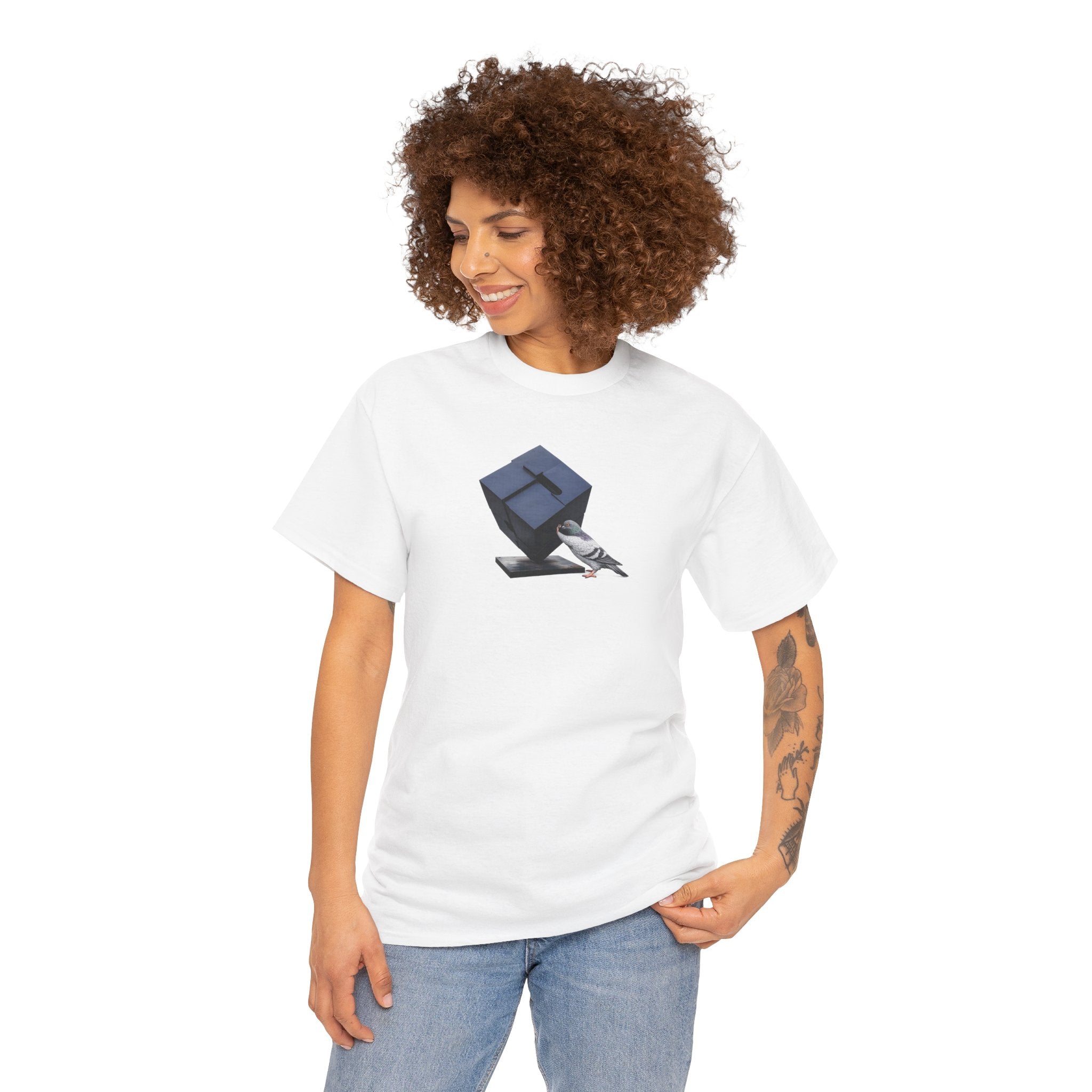 Customizable Astor Place NYC Pigeon T-Shirt | Alamo Black Cube Tee