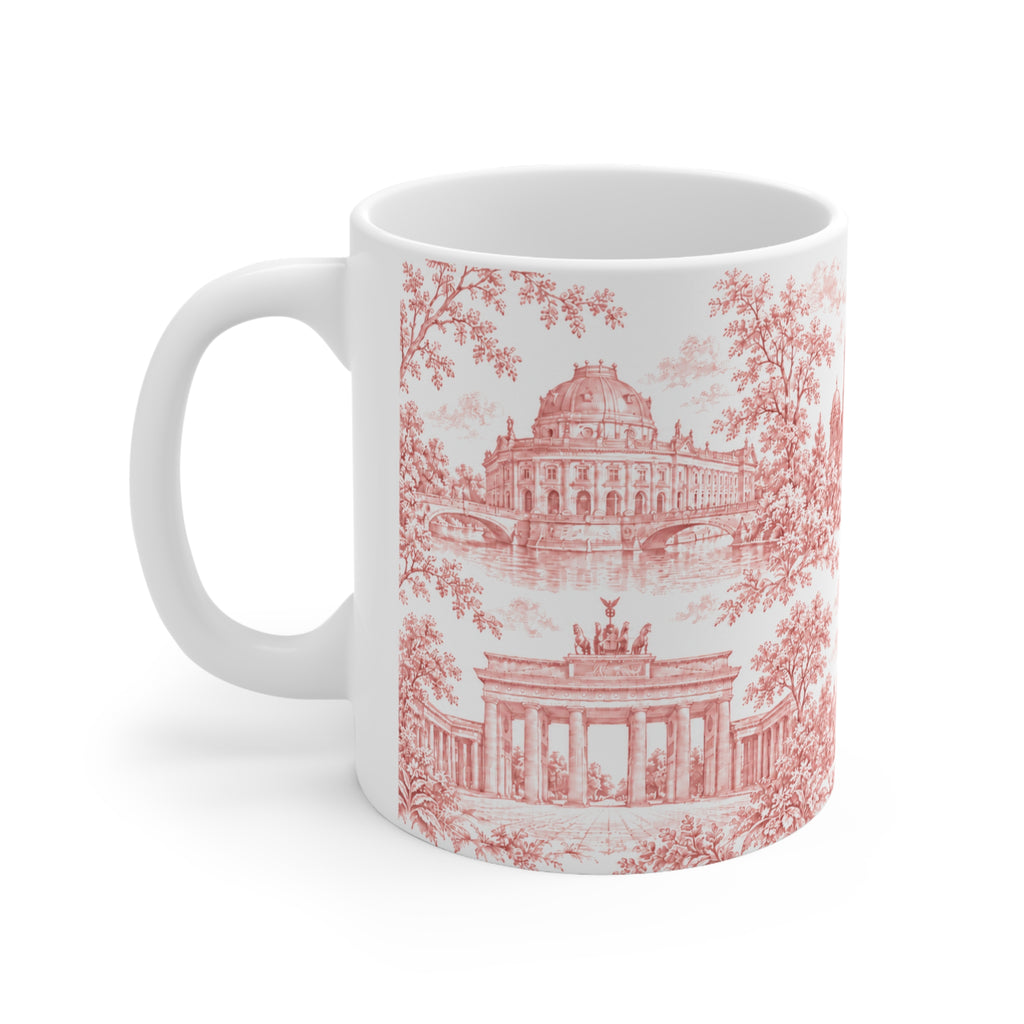 Berlin Red Toile de Jouy Mug — Ceramic Coffee Cup (11oz; Ships from Europe)