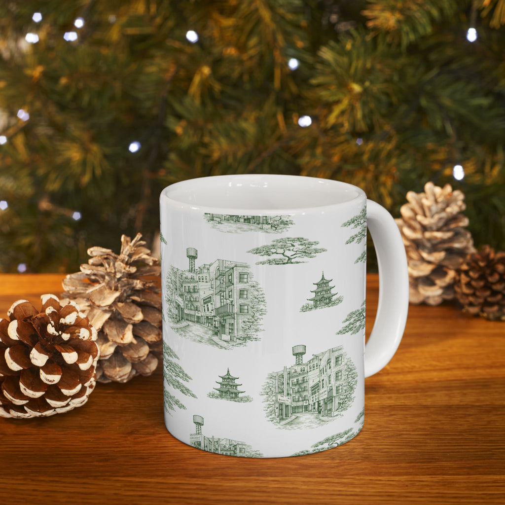 Chinatown Doyers Street Green Toile de Jouy Mug | New York City Chinoiserie Ceramic Mug 11oz