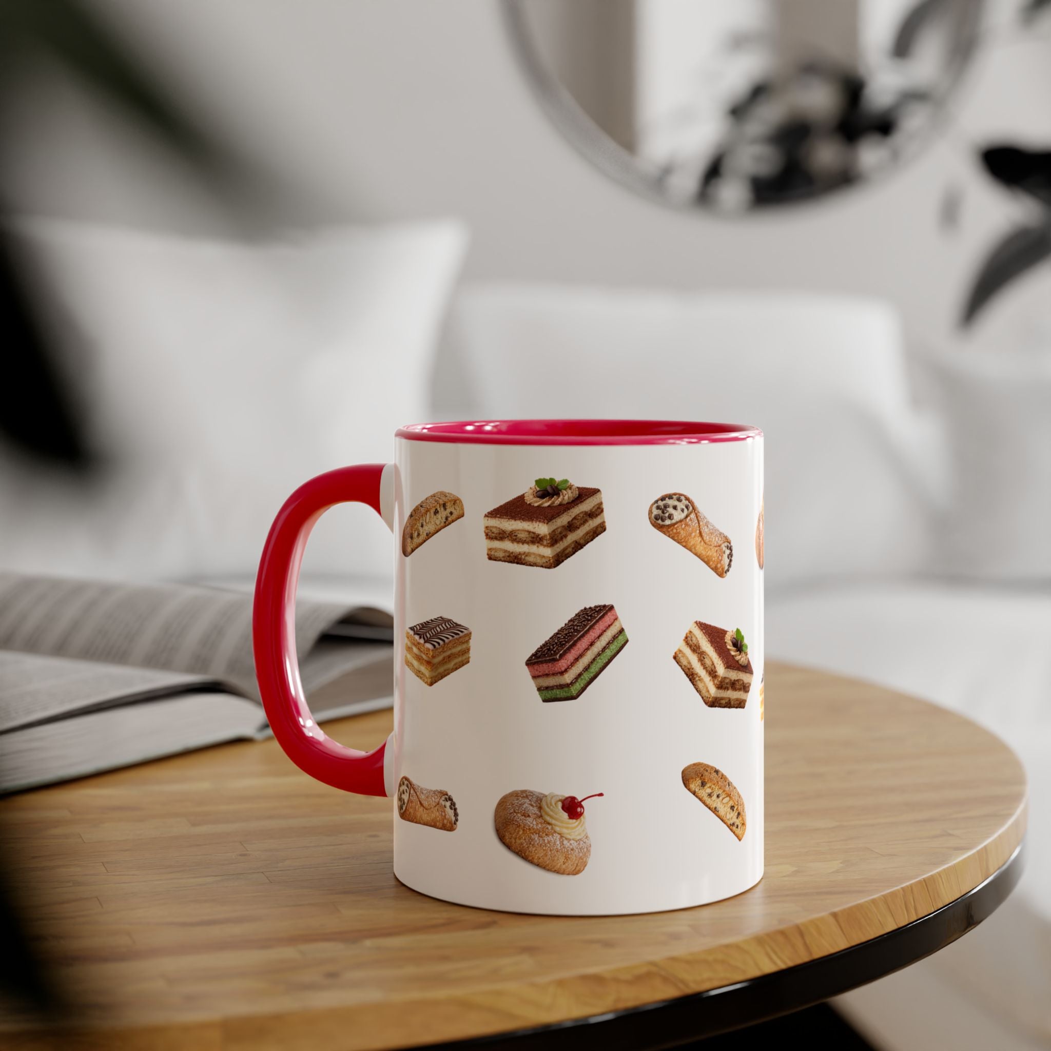 NYC Italian Bakery Pattern Mug | Cannoli Rainbow Cookie Zeppoli Tiramisu Biscotti Napoleon 11oz Ceramic Coffee Cup