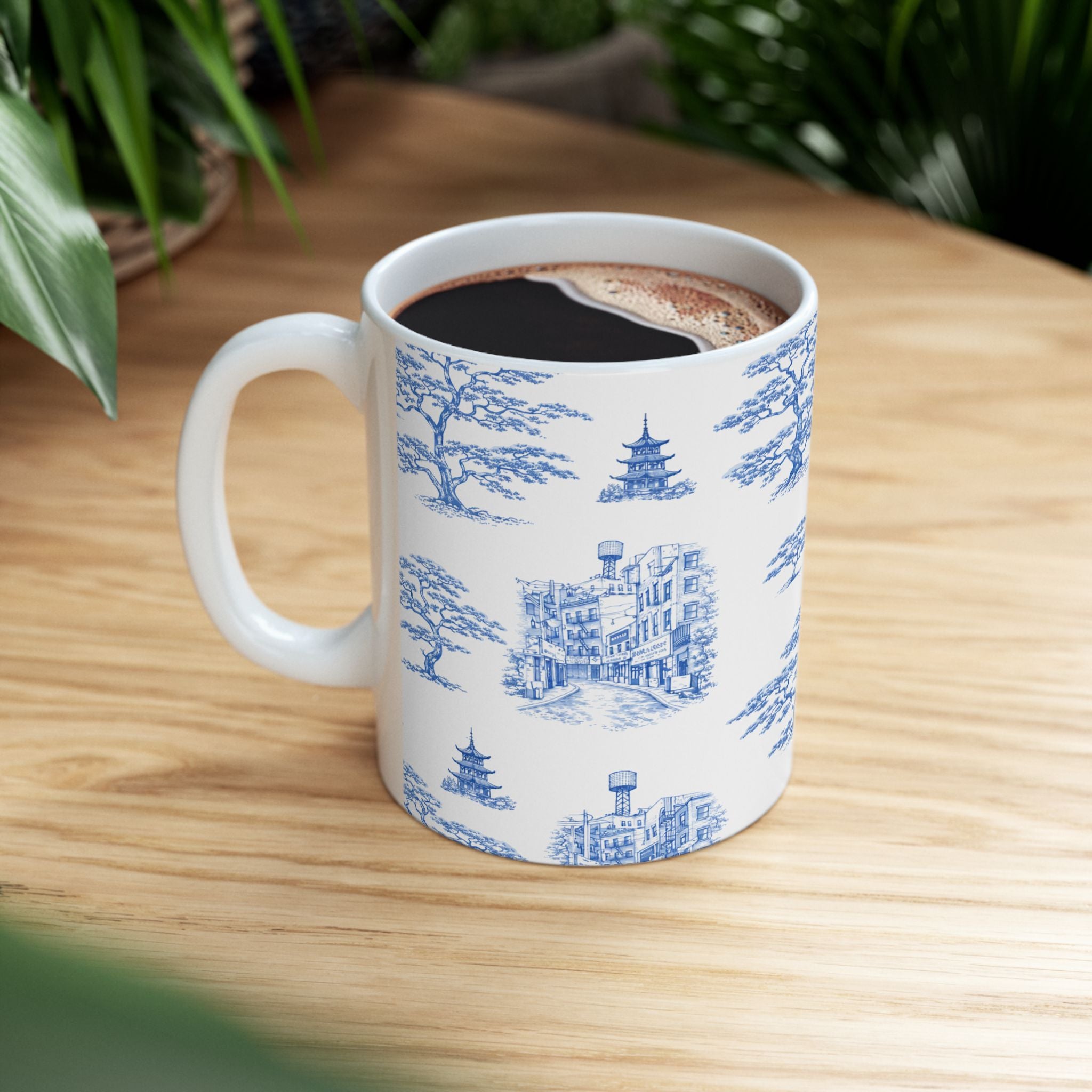Chinatown Doyers Street Blue Toile de Jouy Mug | New York City Chinoiserie Ceramic Mug 11oz