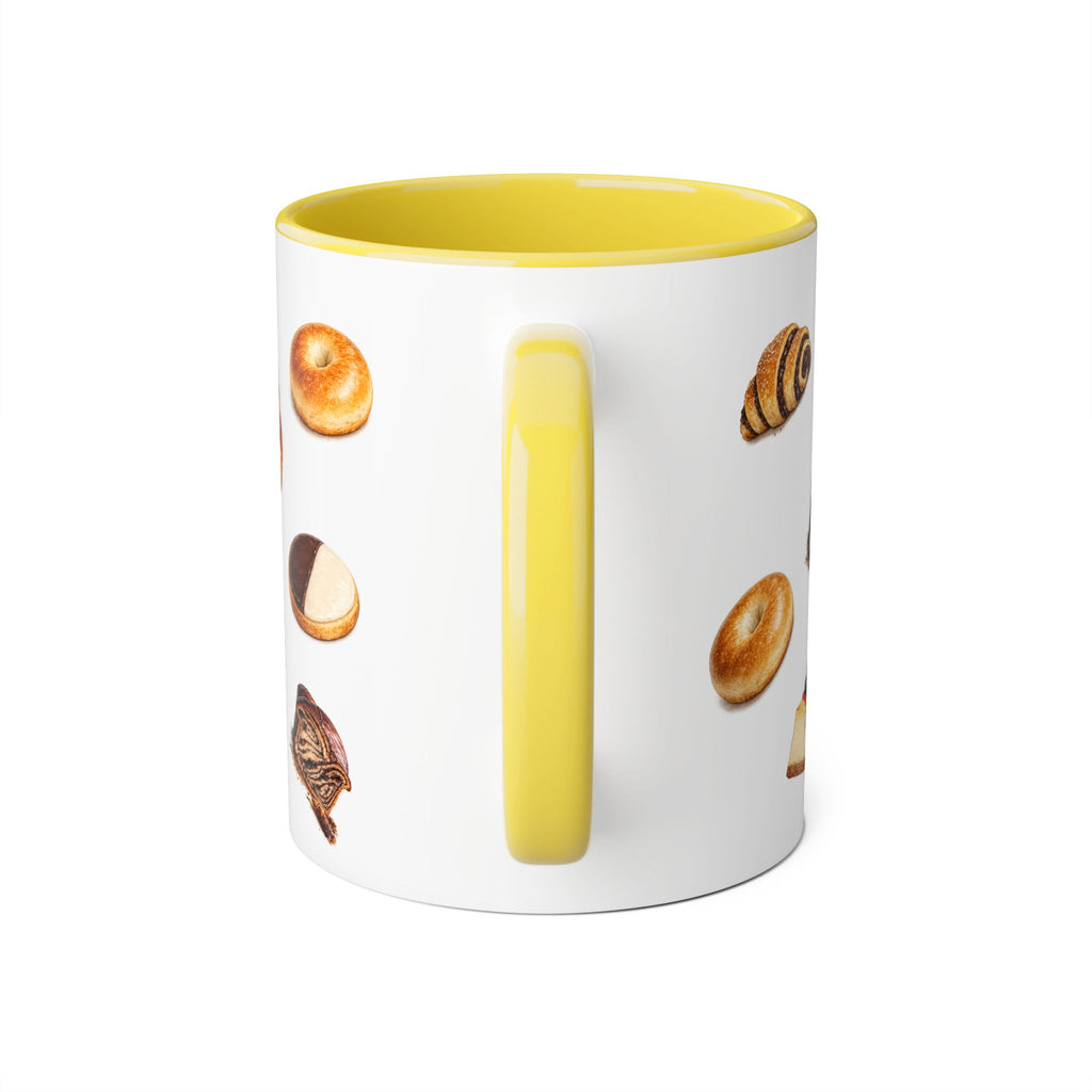 NYC Kosher Bakery Pattern Mug | Babka Cheesecake Rugelach Black + White Cookie Challah Bagel 11oz Ceramic Coffee Cup