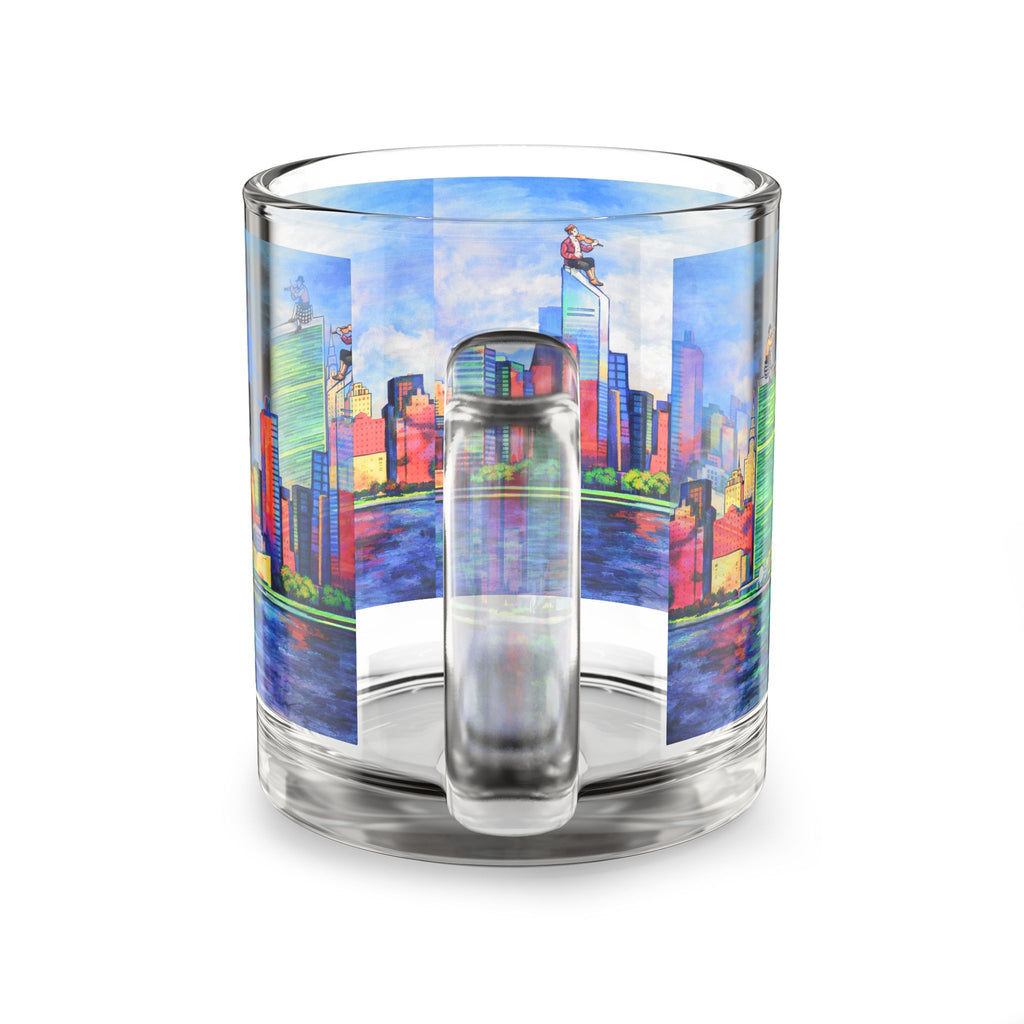 Fiddler on the Manhattan Roof Marc Chagall-inspired Glass Mug | 10oz NYC Manhattan Skyline Pattern
