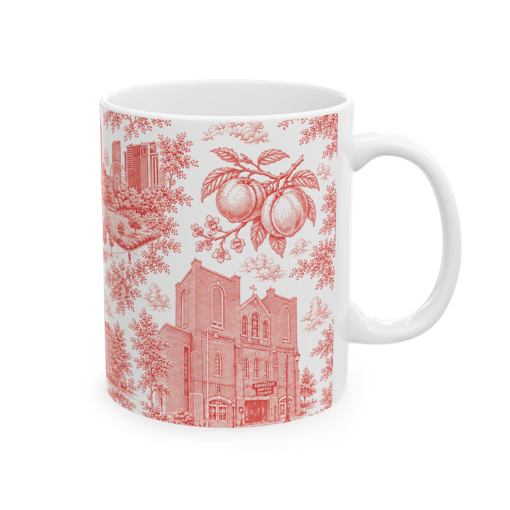Atlanta Red Toile de Jouy Ceramic Mug — Atlanta, Georgia Skyline & Capitol Illustration (11oz)