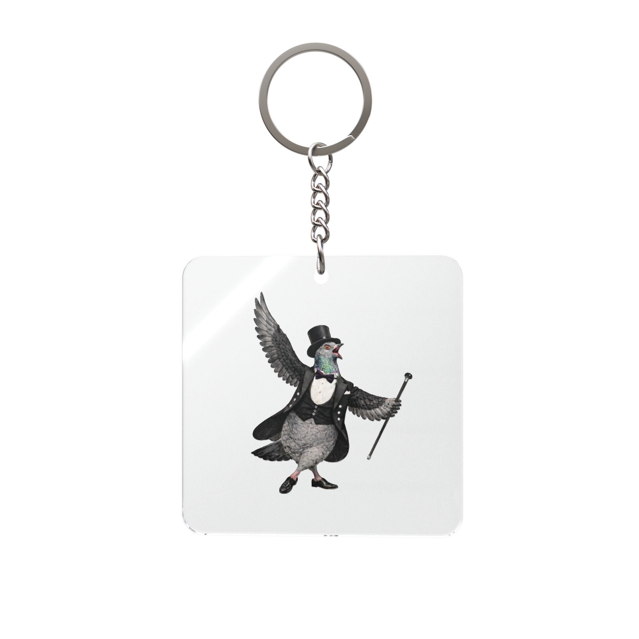 Customizable Broadway NYC Pigeon Square Keychain | Cabaret Musical Theater Bird Lovers Keyring Gift