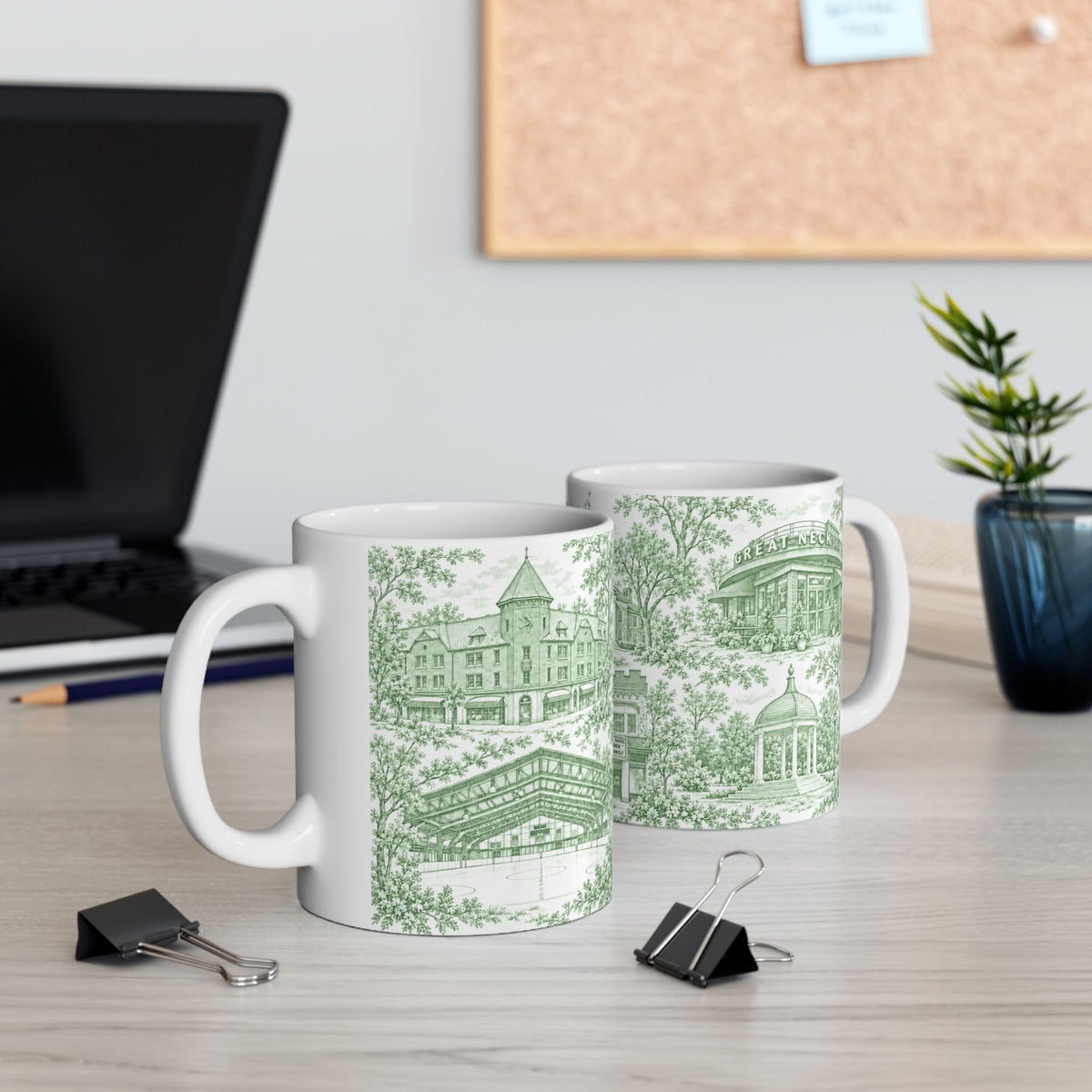 Great Neck Green Toile de Jouy 11oz Ceramic Mug
