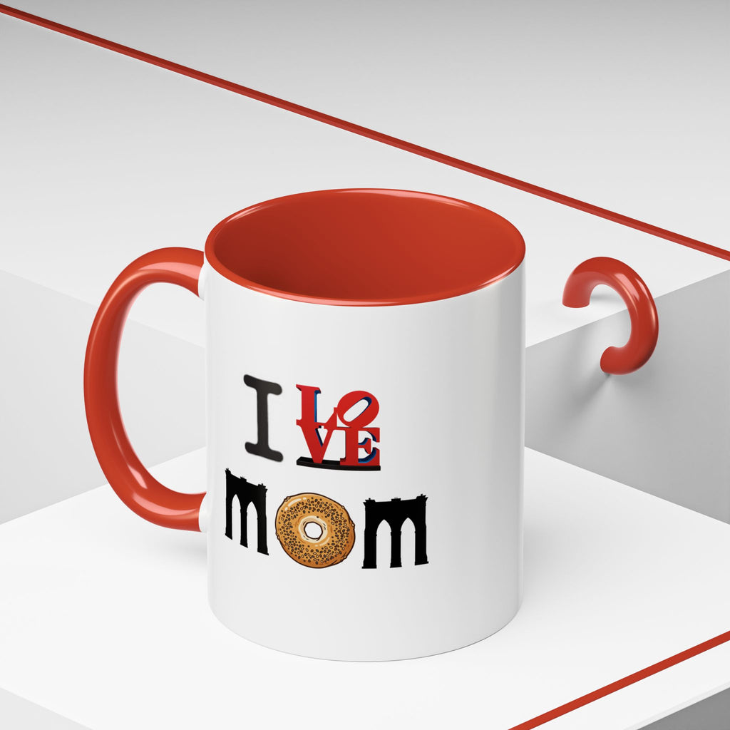 I Love NY Mom Mug | I Love Mom Mother's Day Bagel Brooklyn Bridge Accent Coffee Mug 11oz
