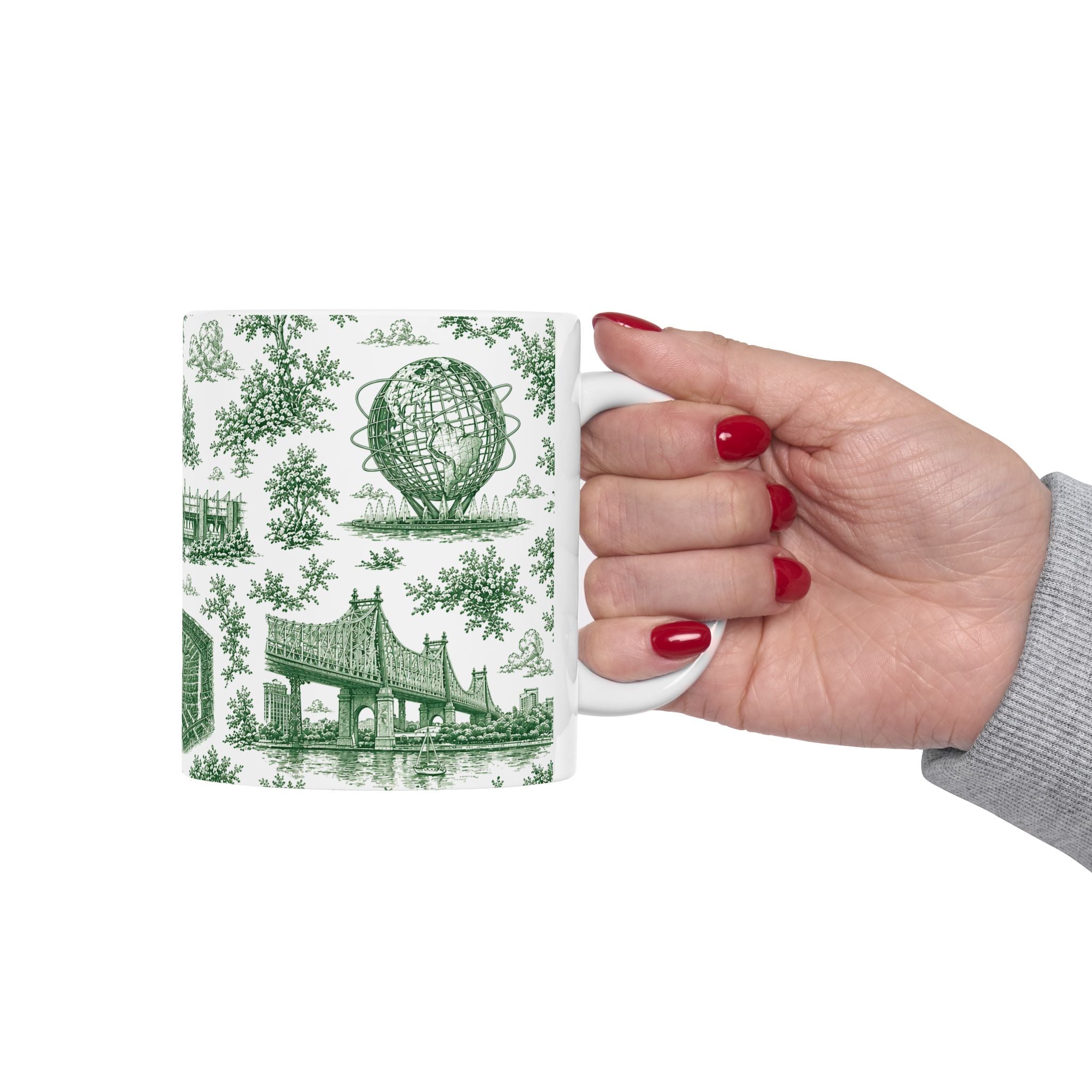 Queens Green Toile de Jouy Mug | Chinoiserie Ceramic Coffee Cup