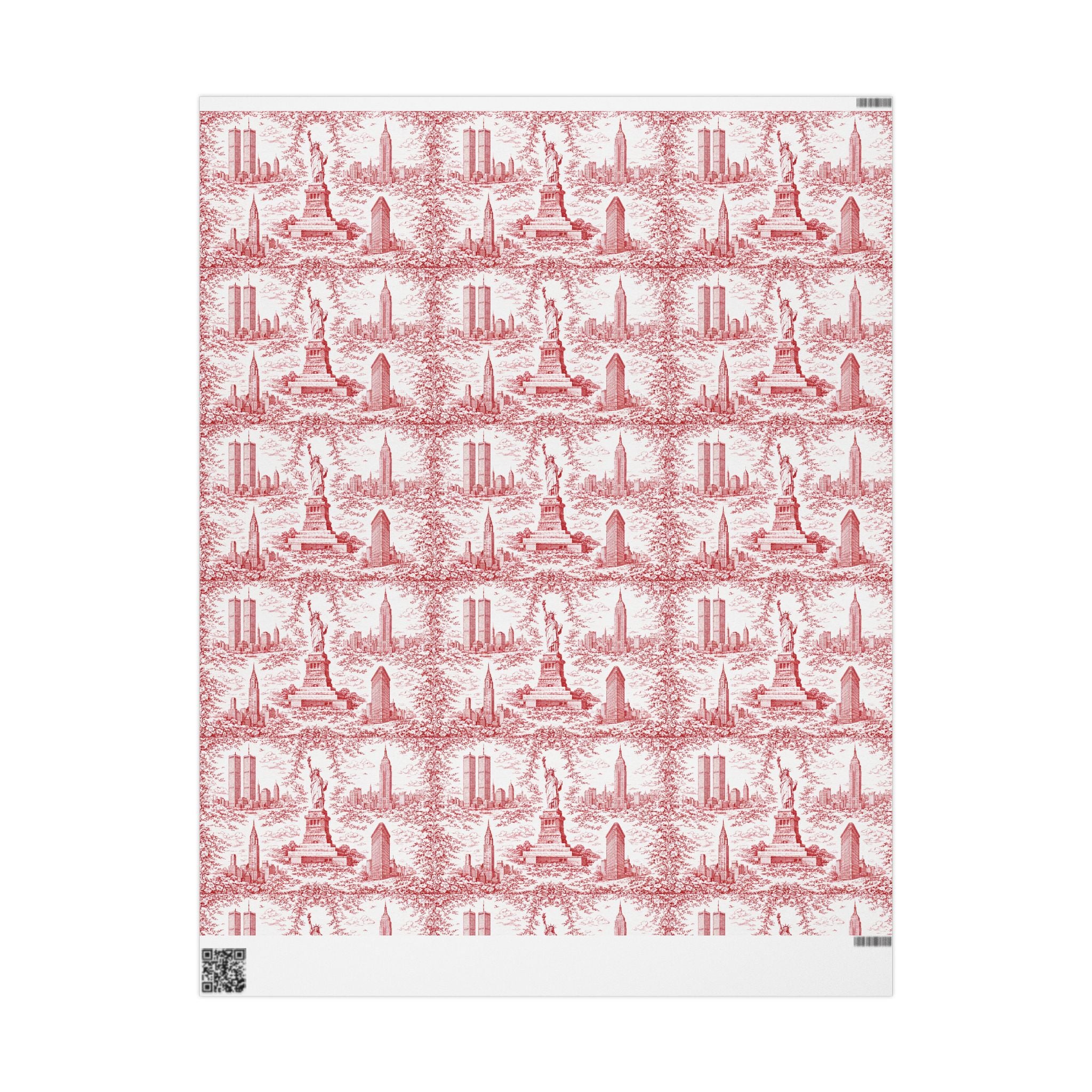 Manhattan NYC Red Toile Gift Wrapping Papers   Chinoiserie Old New York City Gift Wrap Empire State Building Twin Towers Statue of Liberty