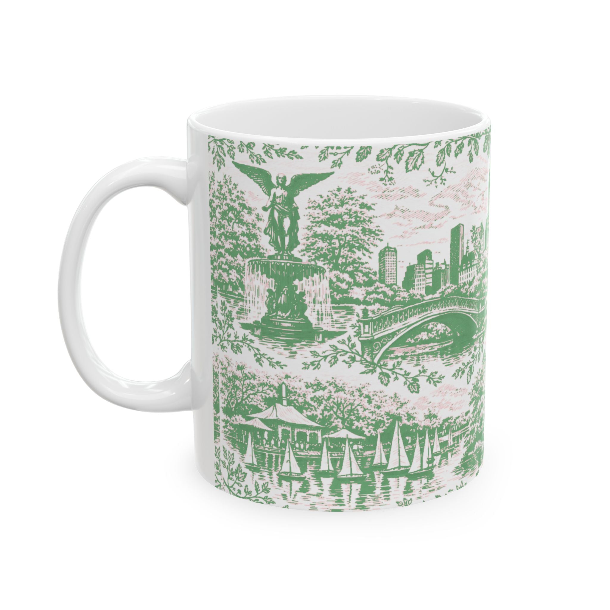 Central Park Green Toile de Jouy Mug | NYC Chinoiserie Ceramic Coffee Cup