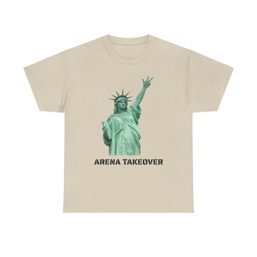 Arena Takeover Statue of Liberty Three Points T-Shirt | NYC Jalen Brunson Basketball 3 Point Shot Tee