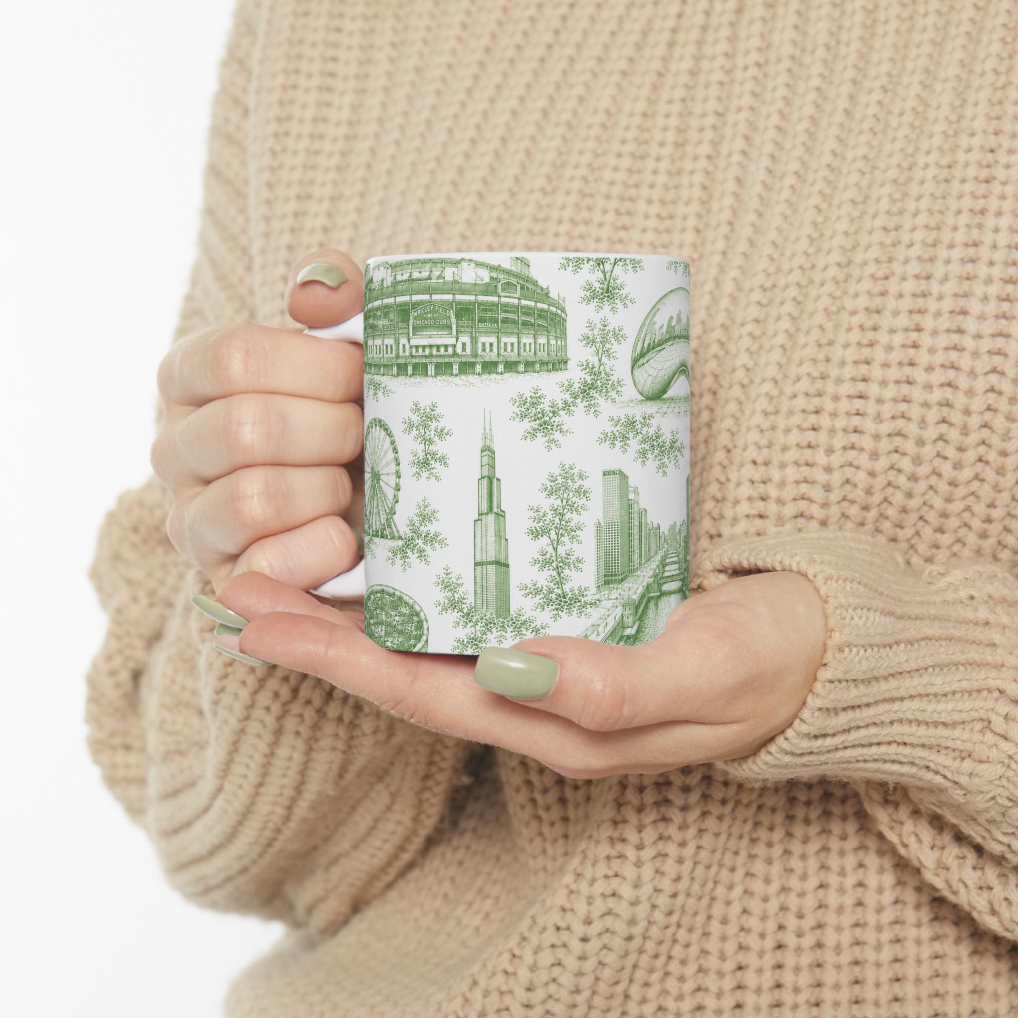 Chicago Green Toile de Jouy Ceramic Mug (11oz)