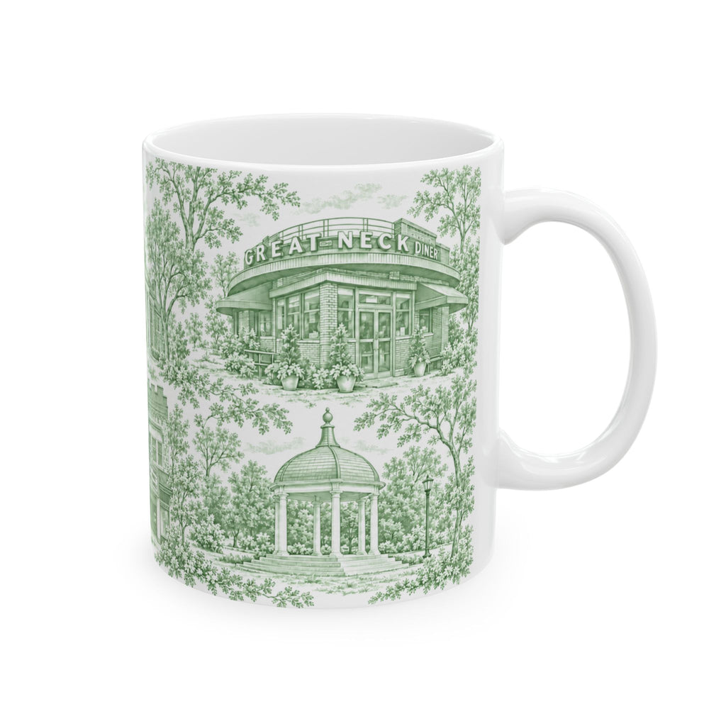 Great Neck Green Toile de Jouy 11oz Ceramic Mug