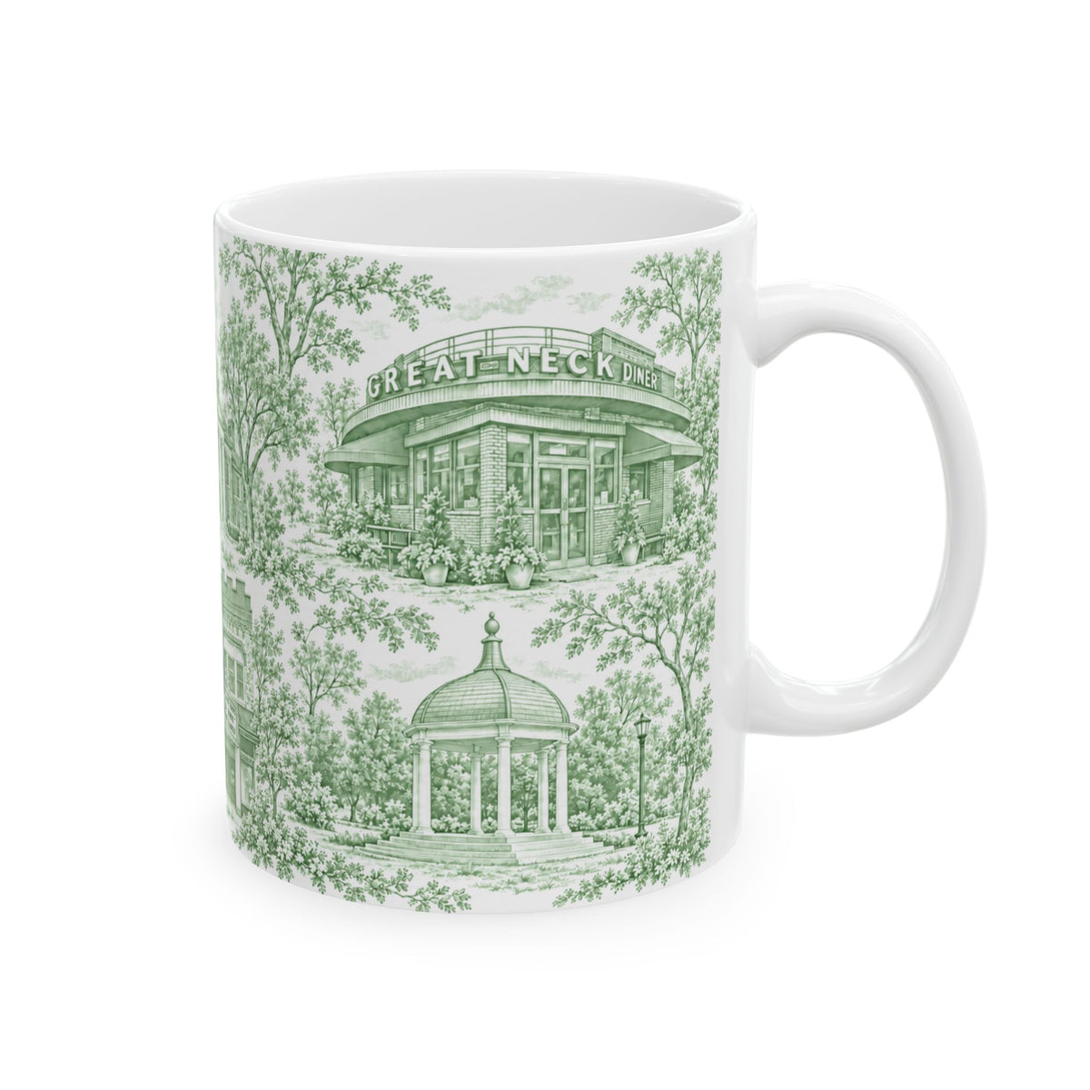Great Neck Green Toile de Jouy 11oz Ceramic Mug