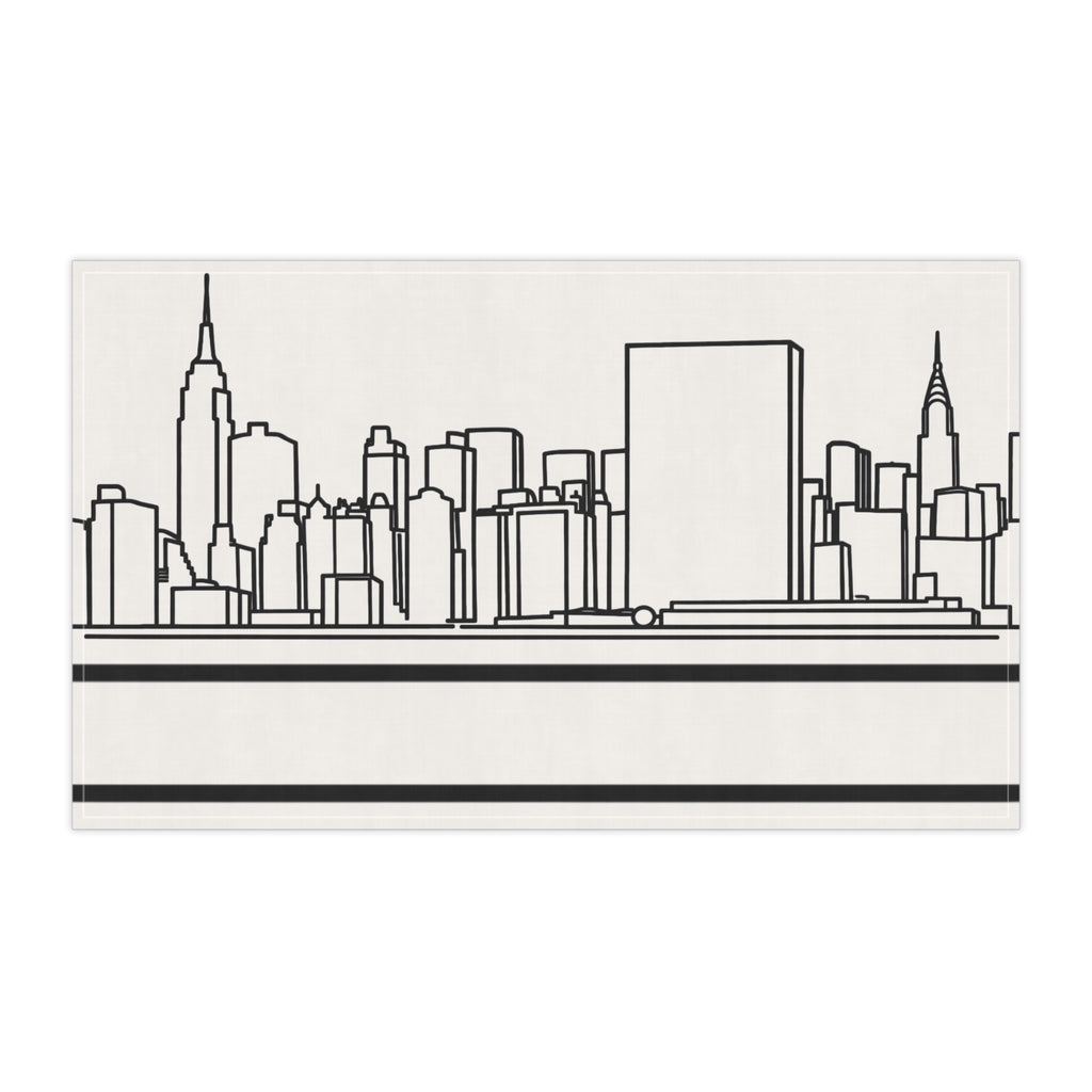 NYC Manhattan Skyline Tea Towel — Minimal Black & White New York City Skyline Kitchen Linen